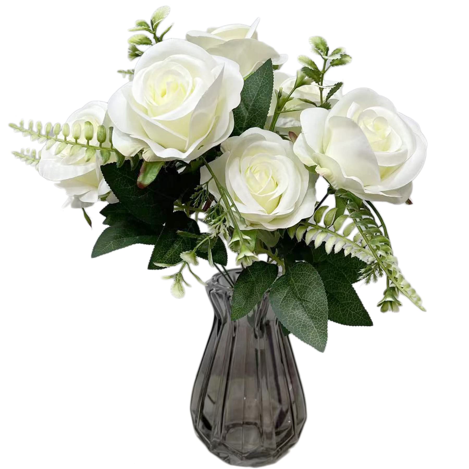 UKELER 2 Bunches Ivory White Artificial Silk Rose Flowers Bouquet - Elegant Home Decor for Wedding, Party, Festival & DIY Floral Arrangements