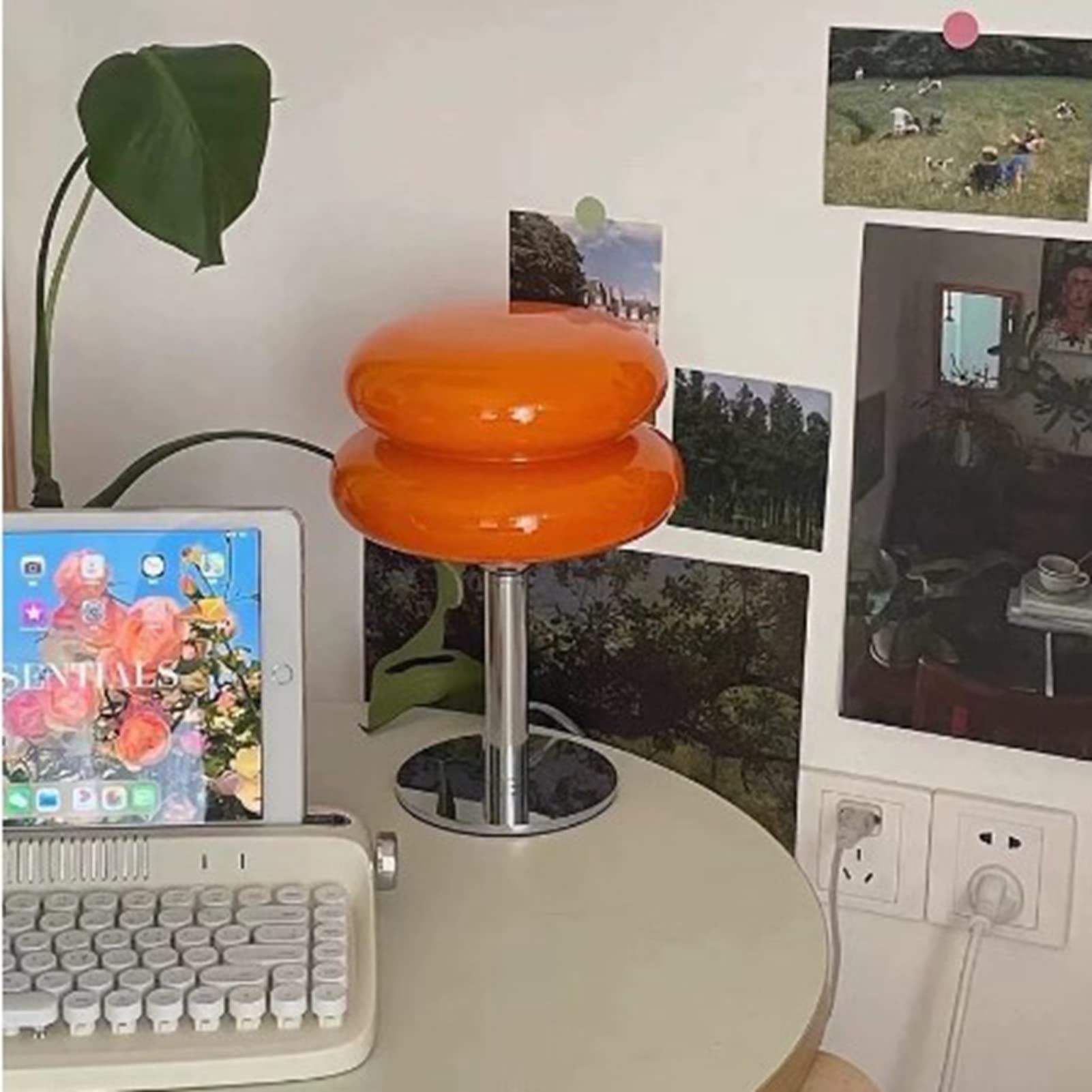 Macaroon USB Desk Lamp - Egg Tart Glass Table Light with Soft Energy-Efficient Lighting for Bedroom, Dorm, Office | Cute Tart-Shaped Night Light for Study, Reading & Decor (Orange)