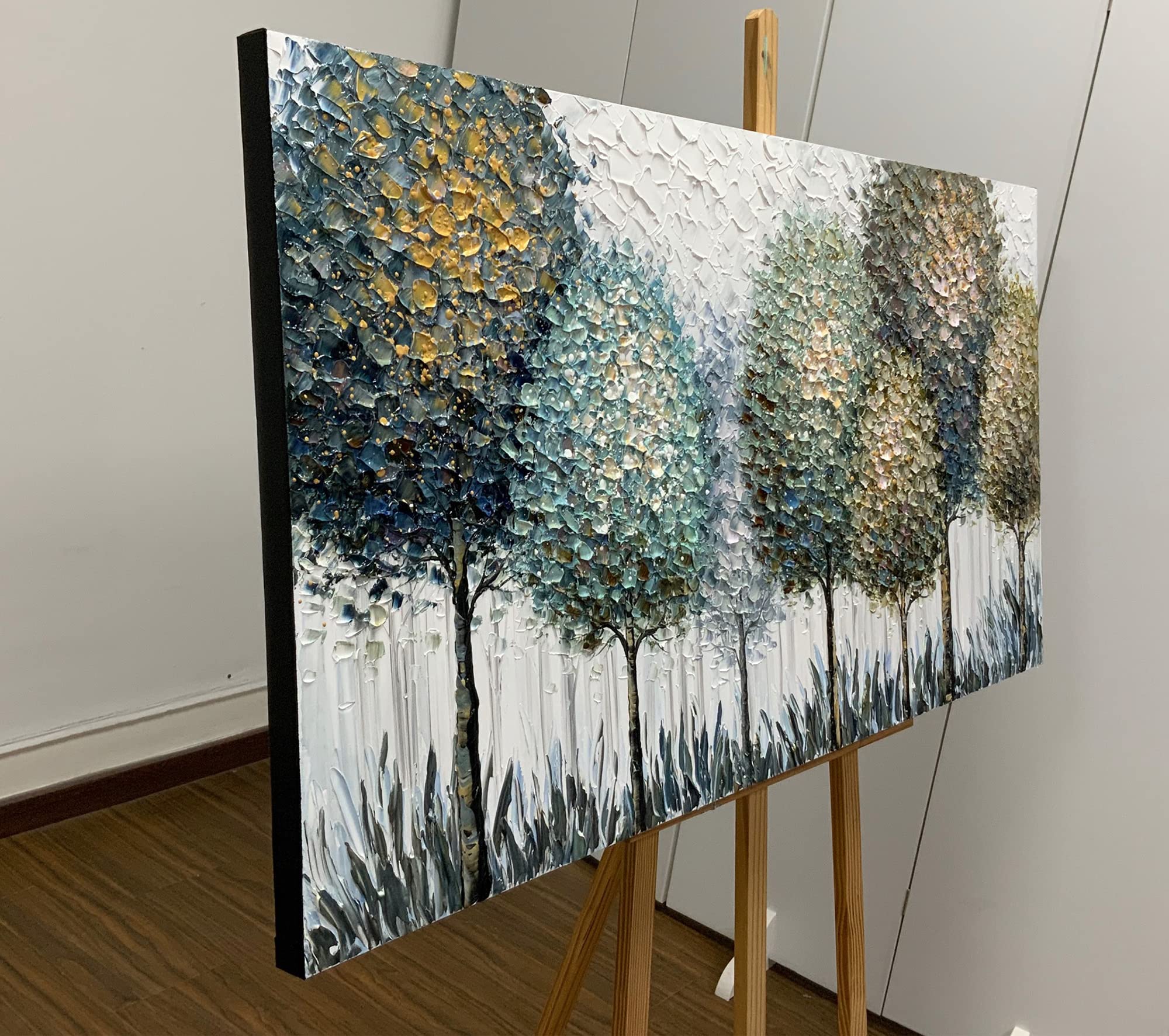 24x48 Inch Impressionist Hand-Painted Landscape Oil Painting - Abstract Textured Tree Artwork on Canvas - Ready to Hang Wall Decor for Living Room, Bedroom & Office