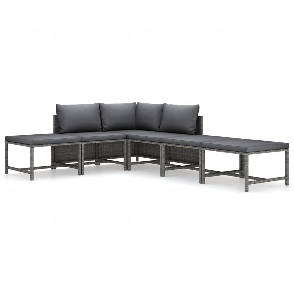 vidaXL 6-Piece Outdoor Lounge Set with Cushions - Poly Rattan Patio Furniture, Modular Design, Removable & Washable Gray Cushion Covers - Perfect for Garden, Poolside & Backyard Relaxation