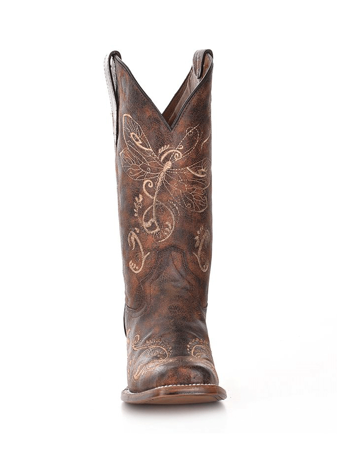 Circle G L5079 Women's Brown Bone Dragonfly Embroidery Square Toe Cowgirl Boots - Perfect for Western Rodeo, Country Dancing & Fashion Outfits