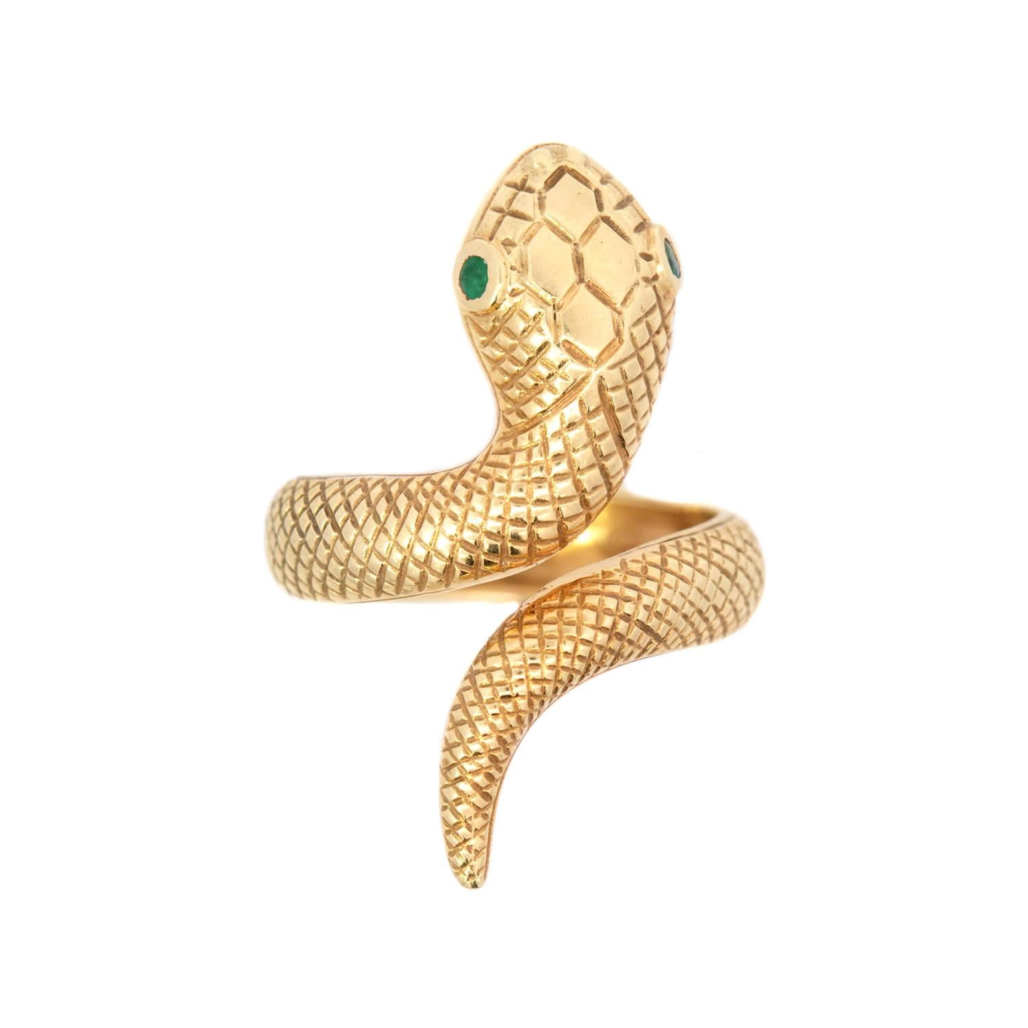Vintage 14k Gold Emerald Snake Ring for Women - Elegant Jewelry Gift for Birthday, Anniversary & Special Occasions