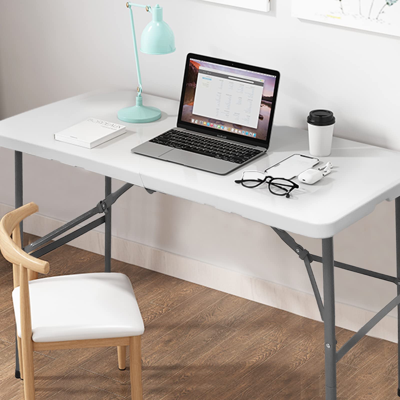 Heavy Duty 4ft Folding Table - Portable Square Plastic Dining Table for Indoor & Outdoor Use | Picnic, Party, Camping, BBQ, Tailgating & Home Office (4 Feet)