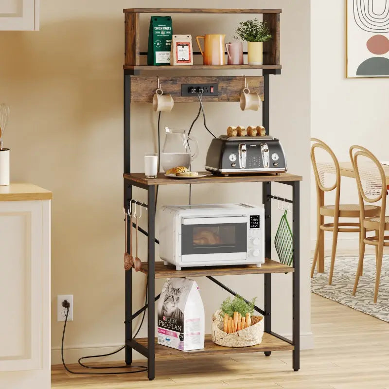 Bestier 60 Inch Bakers Rack with Power Outlet - 5-Tier Coffee Bar Table with Storage Shelf - Perfect for Kitchen, Dining Room, or Home Office Organization & Decor
