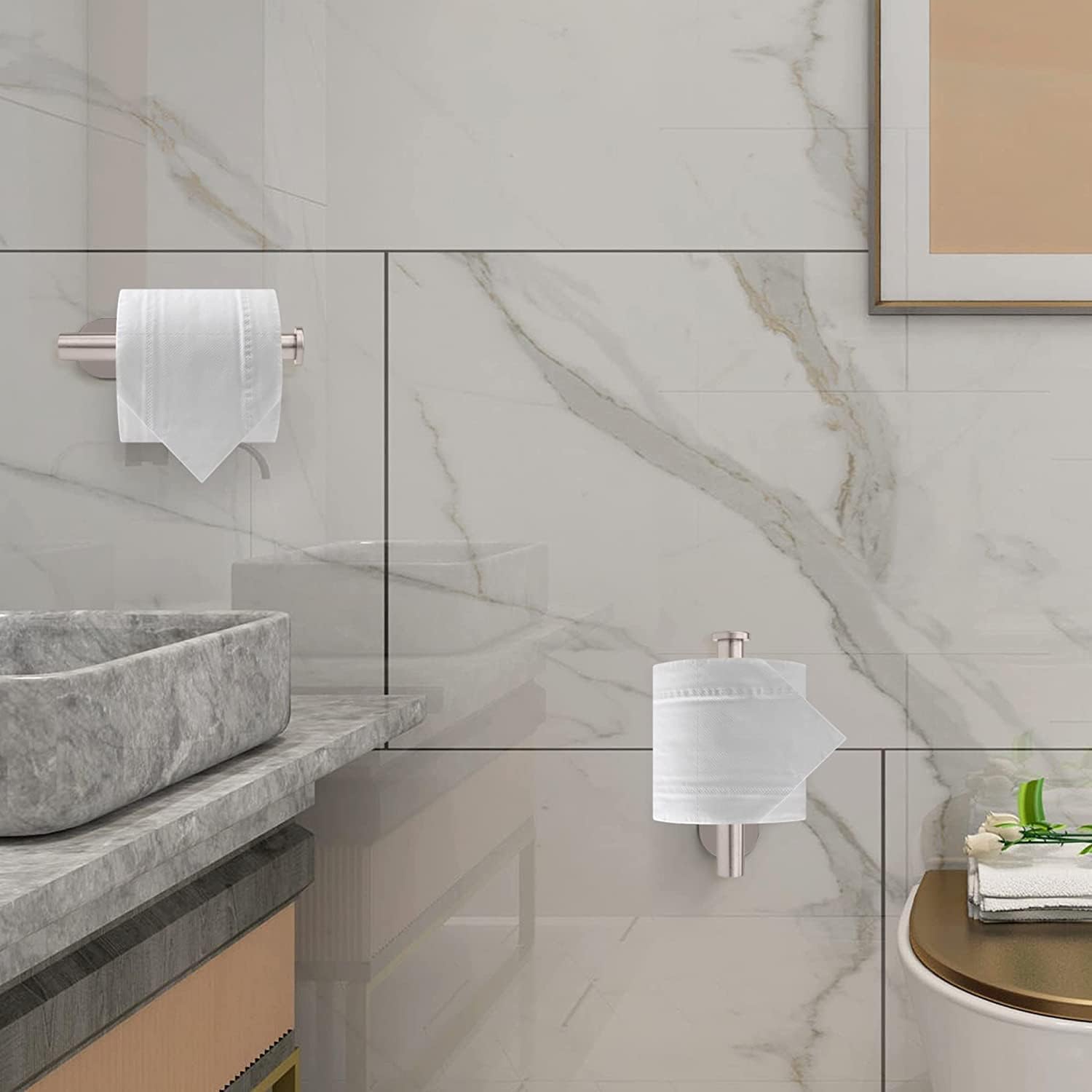 Stainless Steel Adhesive Non-Perforated Toilet Paper Holder for Bathroom - Wall Mounted, No Drilling Needed, Perfect for Apartments, RVs, and Small Spaces