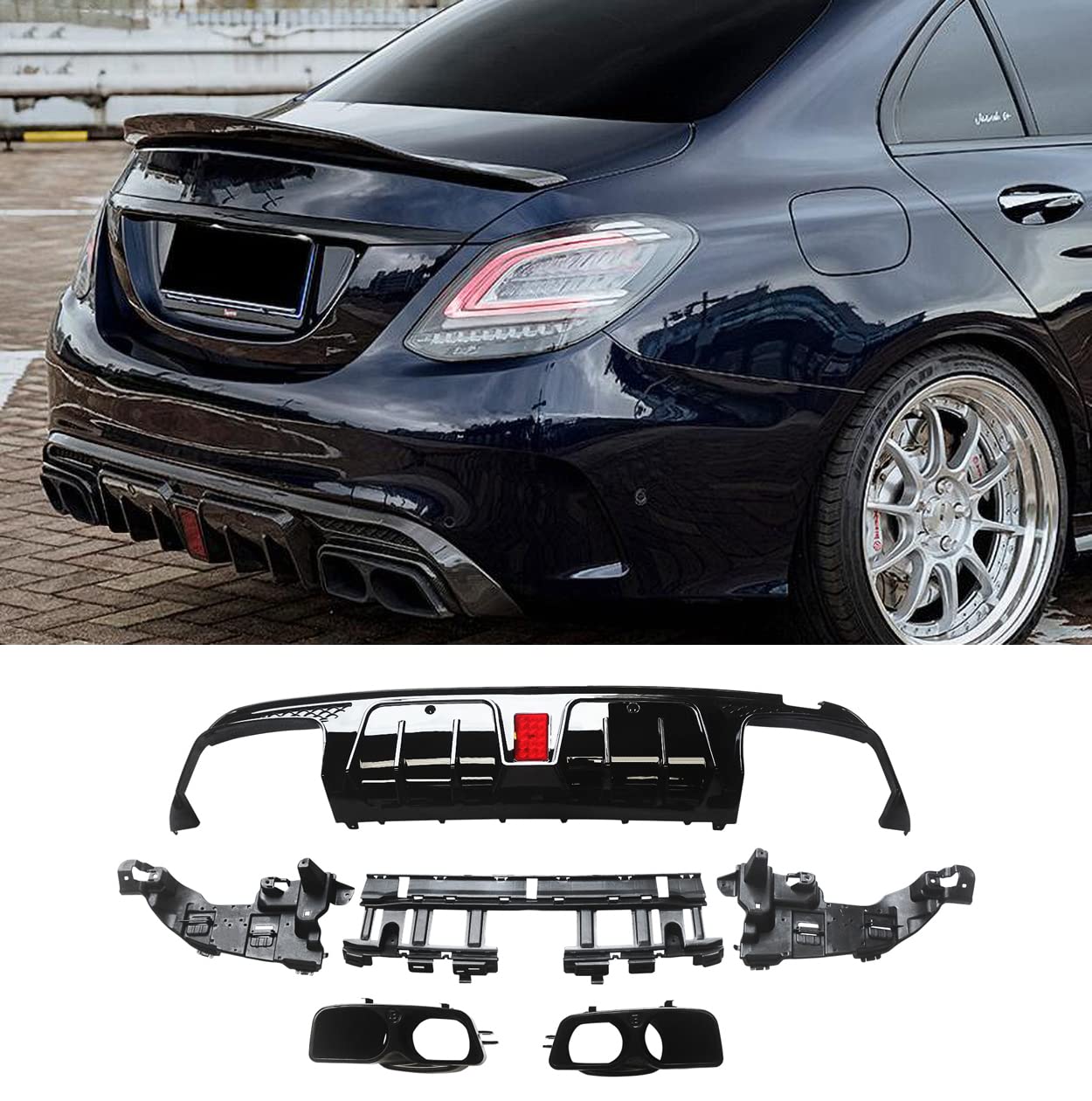 Rear Diffuser for 2015-2021 Mercedes-Benz W205 C-Class C63/C63S AMG (B Style) - Gloss Black ABS Painted Rear Bumper Diffuser Set - Upgrade Your Luxury Sedan's Sporty Look
