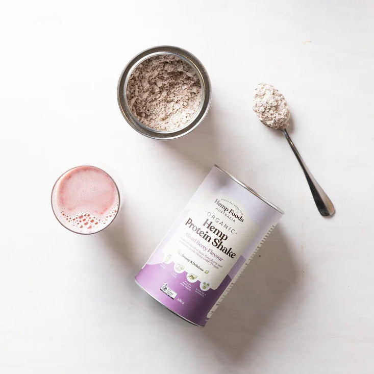 Organic Hemp Protein Shake Powder - Mixed Berry Flavor 420g | Plant-Based Vegan Protein Supplement for Smoothies & Post-Workout Recovery | Hemp Foods Australia