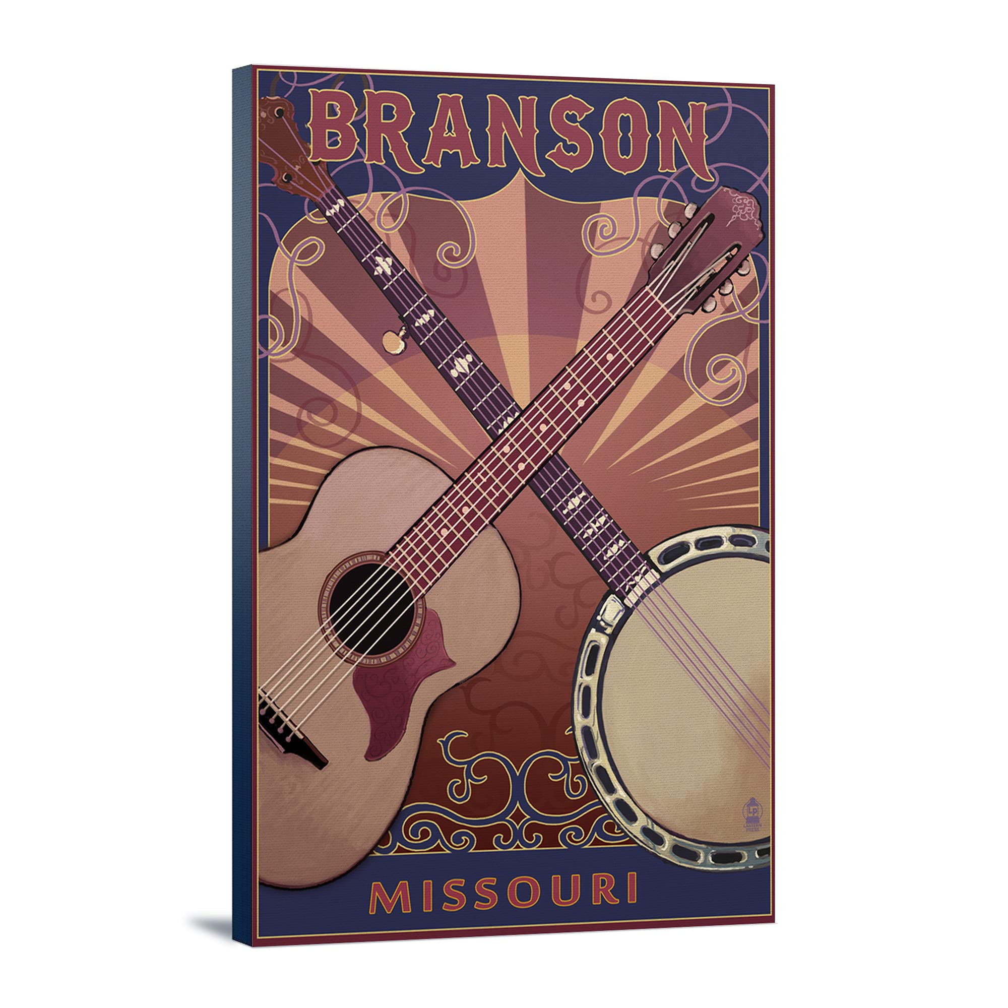 Lantern Press Branson Missouri Guitar and Banjo Wall Art - 16x24 Wrapped Canvas Print - Country Music Decor for Living Room, Bedroom & Office