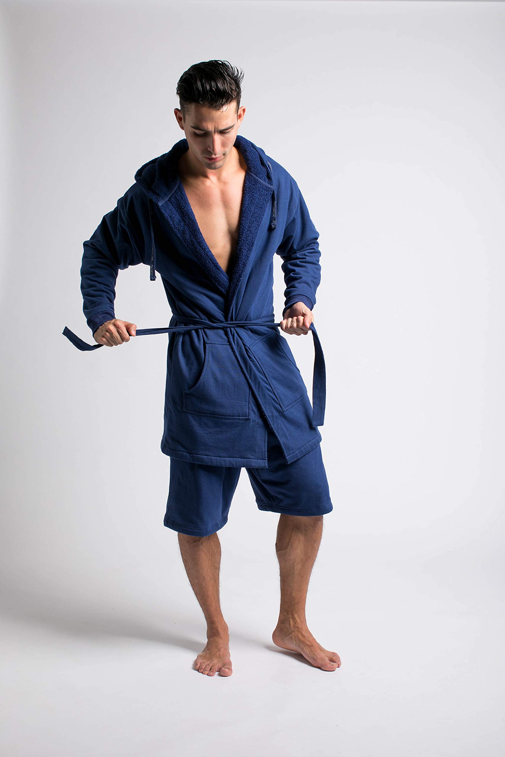 DudeRobe Men's Hooded Robe with SweatShorts & Sweatpants Set - Comfortable Loungewear for Home, Gym & Travel | Shark Tank Featured Product