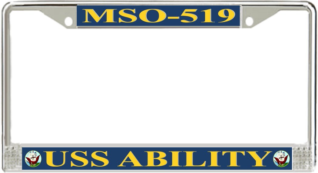 USS Ability MSO-519 Military License Plate Frame - Rustproof Stainless Steel Car Tag Holder - Perfect for Veterans, Navy Enthusiasts & Patriotic Drivers - Great for Trucks, Cars & Motorcycles