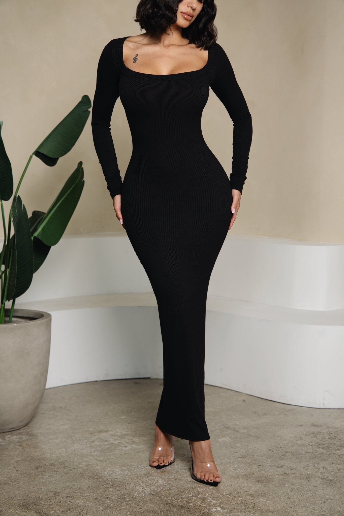 Onyx Baby Rib Long Sleeve Maxi Dress for Women - Soft Stretchy Comfortable Maternity Dress - Perfect for Pregnancy, Nursing, and Everyday Wear