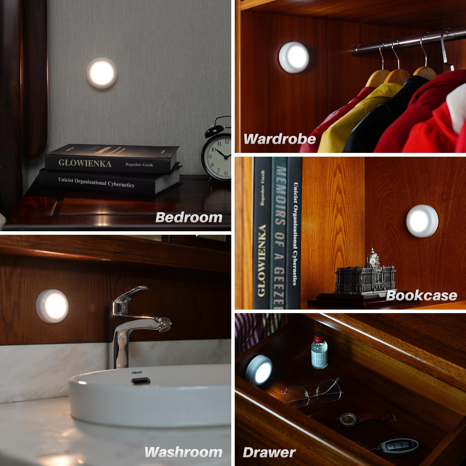 STAR-SPANGLED 4 Pack 3.1” Dimmable Push Tap LED Lights - AA Battery Operated Stick-On Puck Lights with 3 Color Modes - Perfect for Classroom, Kitchen, Under Cabinet, Closet, Nursery & Stairway Lighting