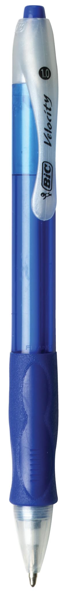 BIC Velocity Retractable Ballpoint Pens - Medium Point 1.0mm, Blue Ink, 12-Pack with Comfortable Grip for Office, School & Home Use - Smooth Writing Pens for Notes, Journaling & Everyday Tasks