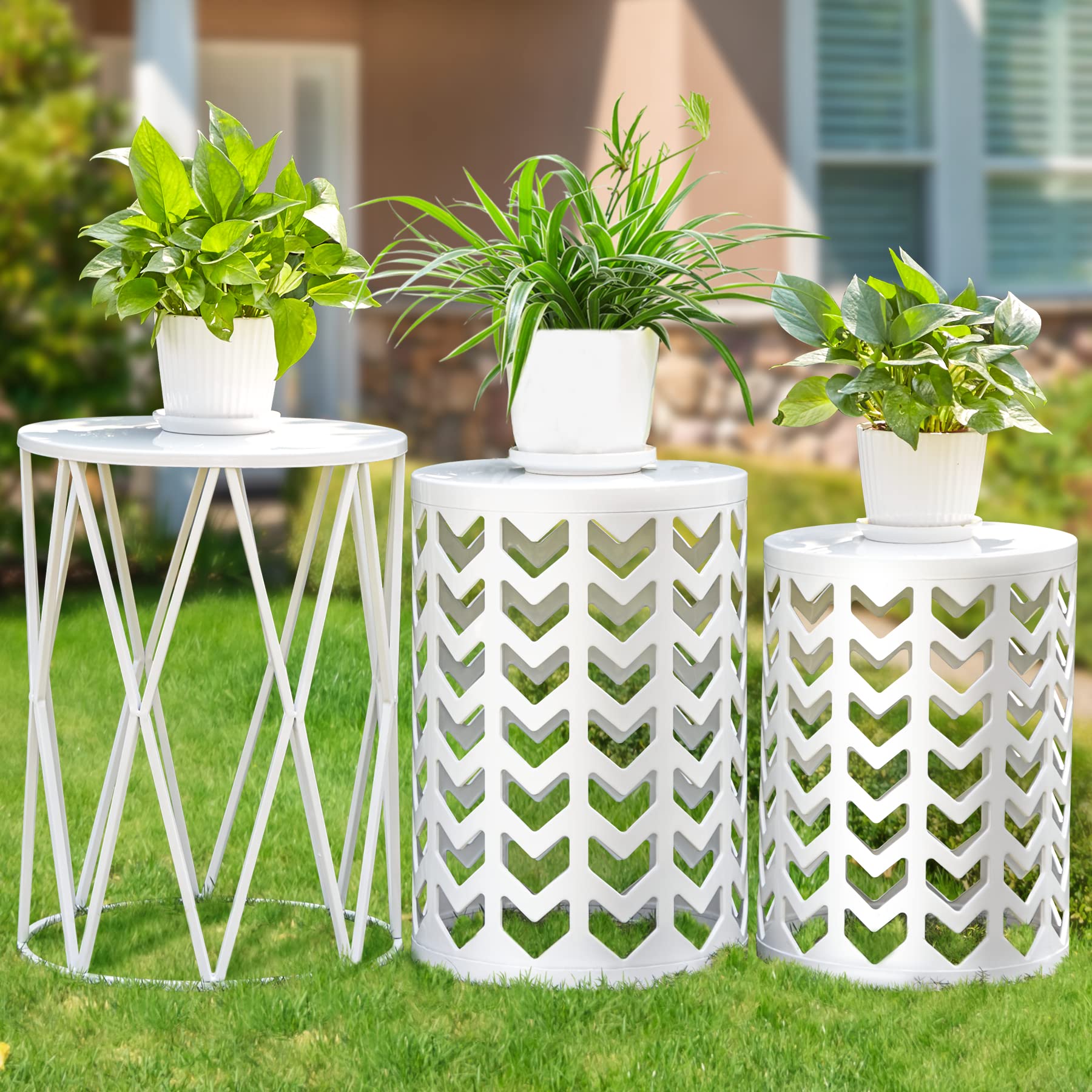 Y&M Nesting Side Table Set of 3 - Stackable Modern Industrial Coffee Tables for Living Room, Bedroom & Patio - Heavy Duty Metal Frame Indoor/Outdoor End Tables - Pure White (US Shipping) | Perfect for Small Spaces, Coffee Corner & Garden Decor