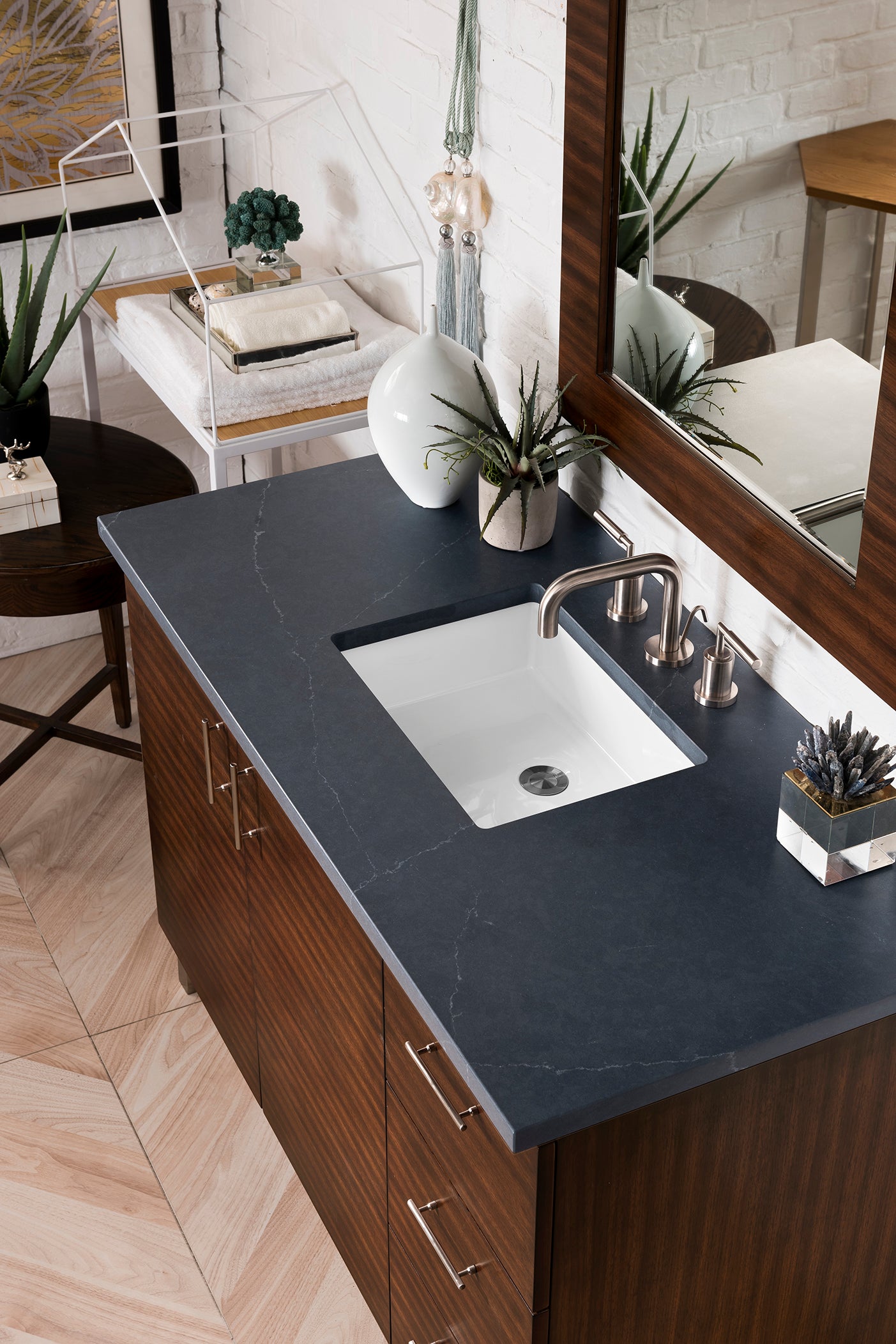 Metropolitan 48 Inch Single Bathroom Vanity with American Walnut Finish & 3CM Charcoal Soapstone Quartz Countertop - Perfect for Modern Master Bathrooms and Powder Rooms