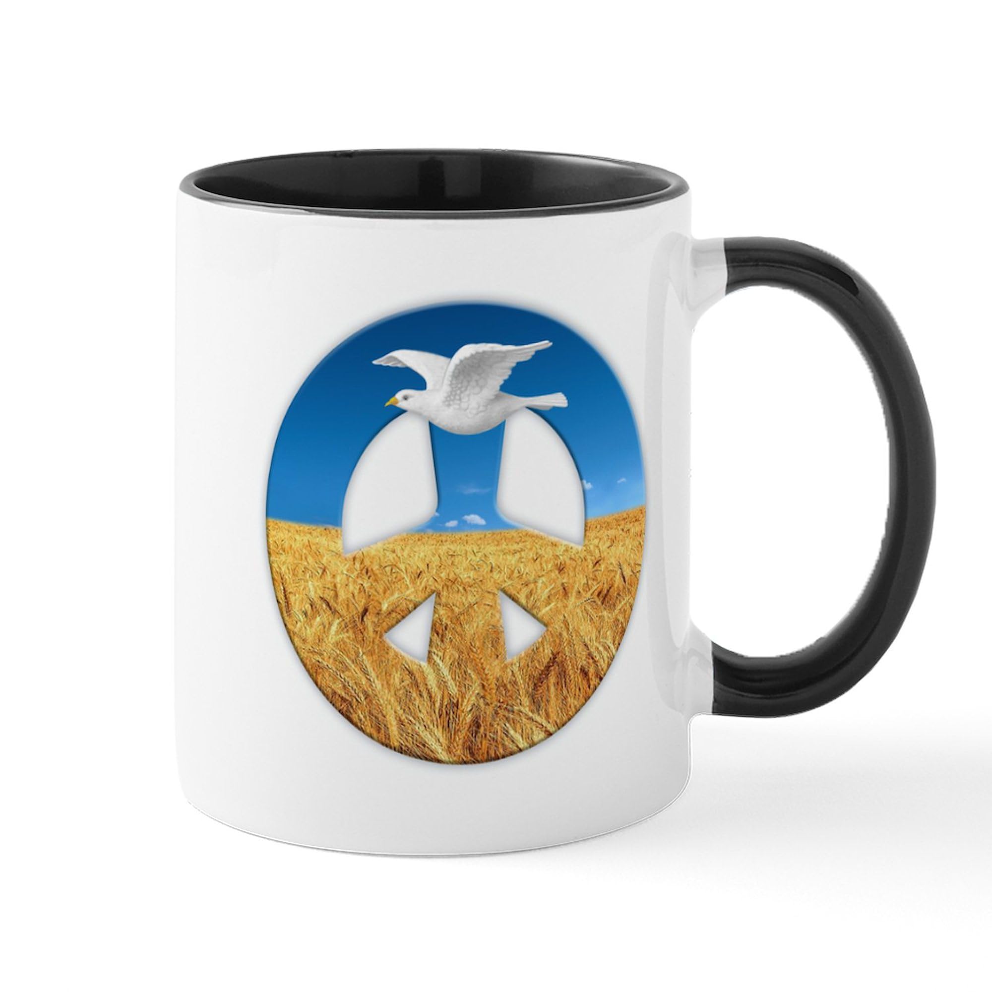 Peace In Ukraine 11 oz Ceramic Coffee Mug - 325 ml White Tea Cup for Office, Home & Gifts - Inspirational Travel Mug for Coffee Lovers & Ukraine Supporters