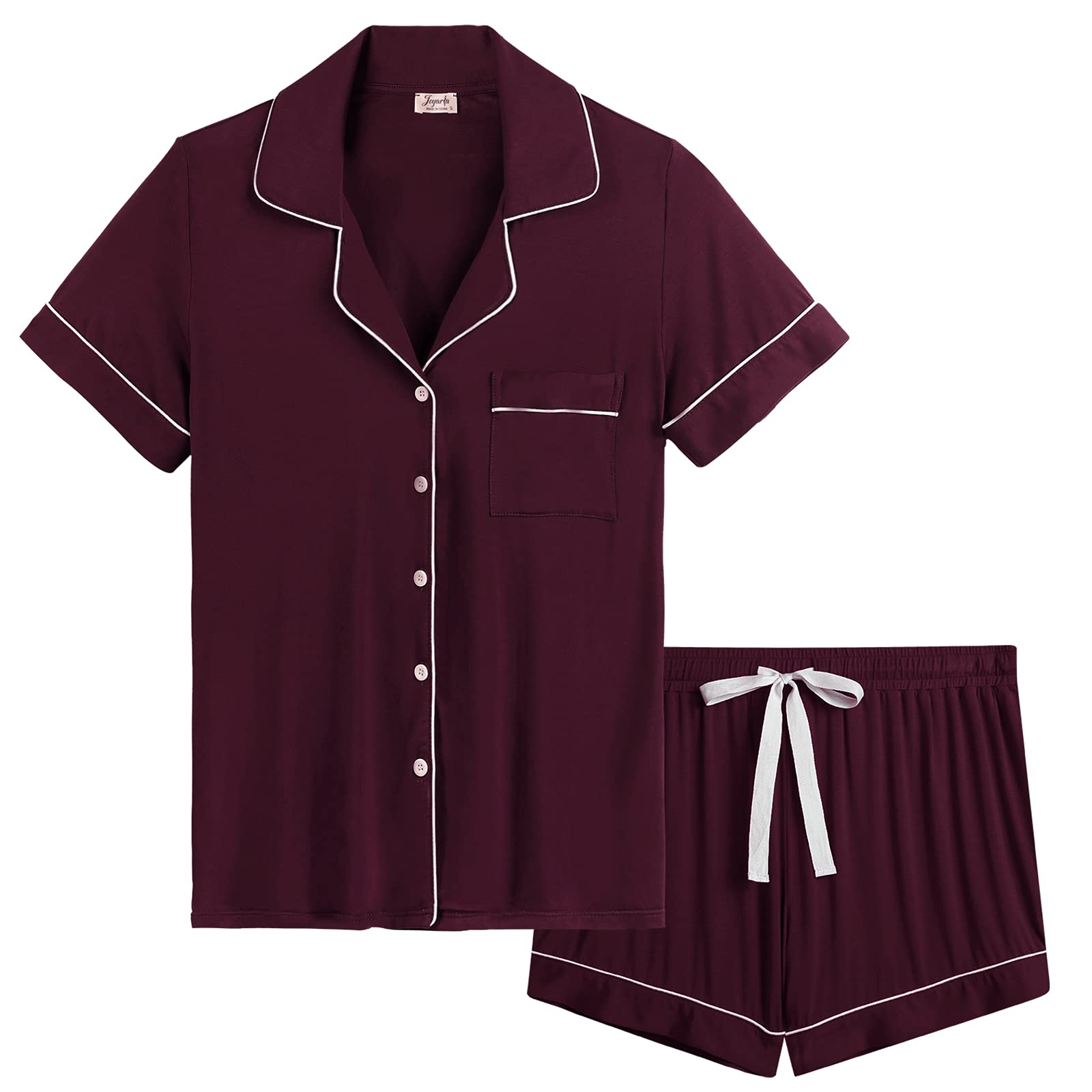 Cherrydew Women's Soft Bamboo Pajama Set - Comfortable Sleepwear Shorts & Top for Lounge, Travel & Relaxation at Home