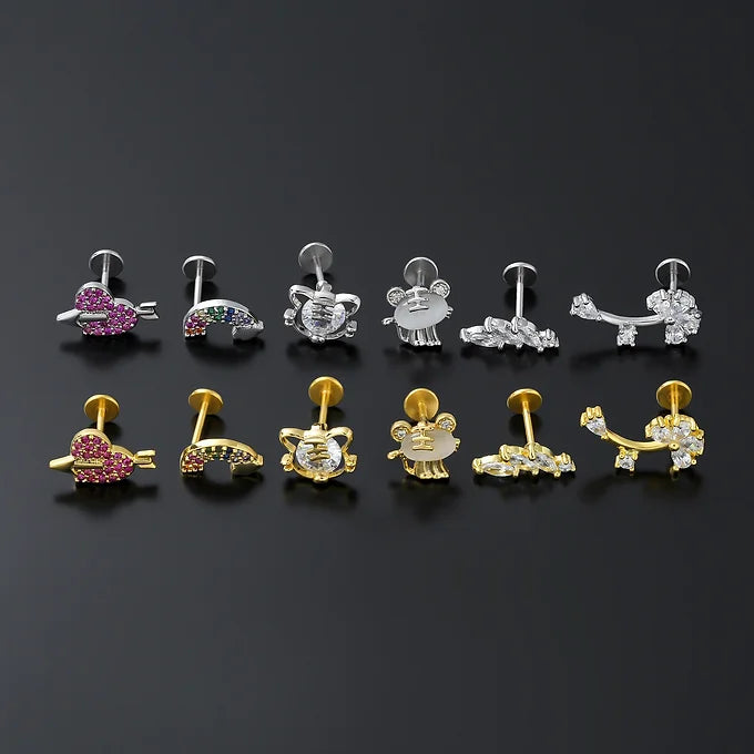 20G Cartilage Surgical Steel Earrings - Star & Butterfly Stud Earrings for Women | Hypoallergenic Body Jewelry for Cartilage, Helix, Tragus Piercing | Perfect for Daily Wear, Parties & Gifts
