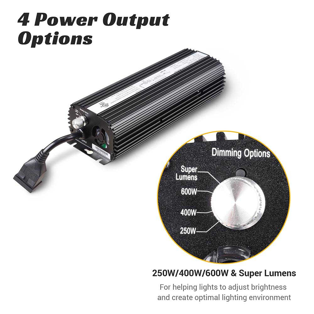600W Digital Dimmable Ballast for MH/HPS Grow Lights - Compatible with Hydroponic Indoor Plant Growing Systems - Perfect for Greenhouse, Grow Tent & Horticulture Lighting