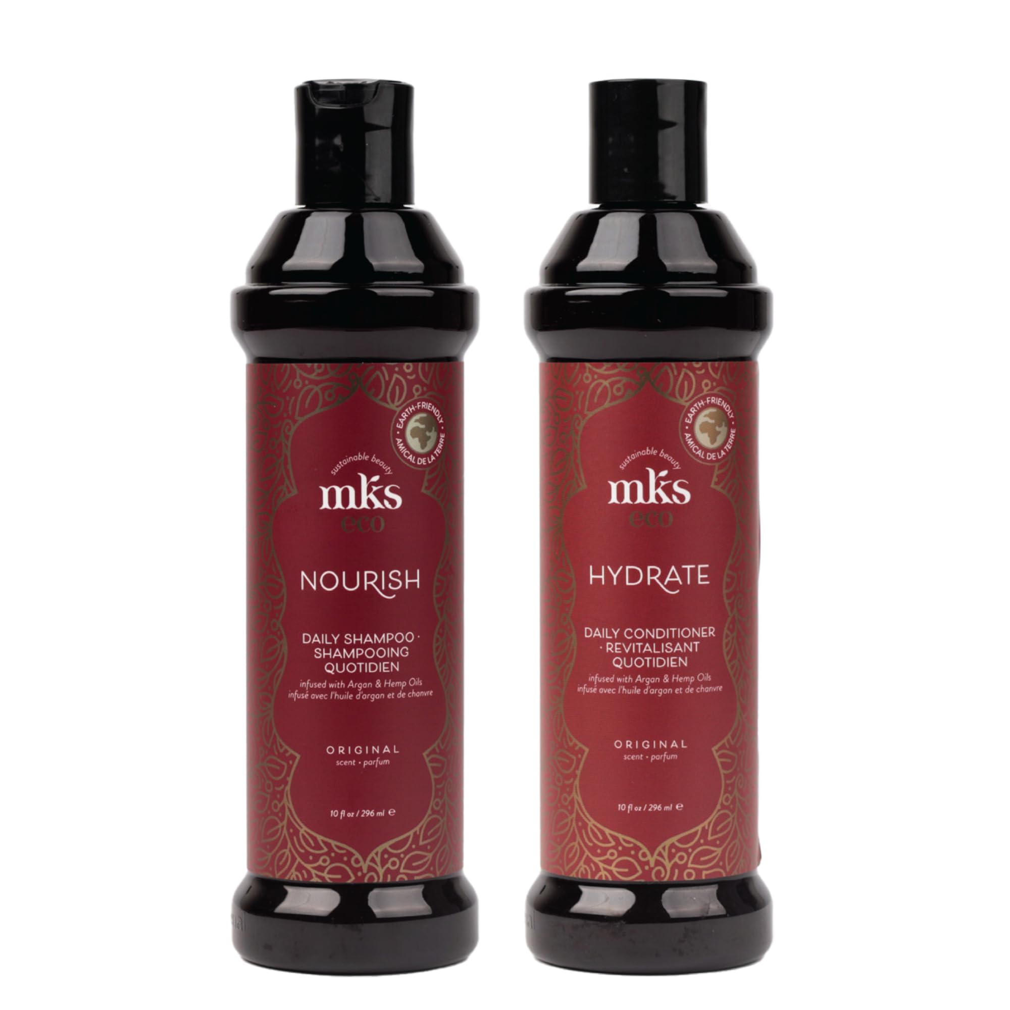 MKS Eco Nourish Shampoo & Hydrate Conditioner Set with Moroccan Argan Oil & Hemp Seed (10 fl oz Each) - Vegan, Cruelty-Free Hair Care for Dry, Damaged Hair - Perfect for Daily Use & Salon-Quality Results at Home