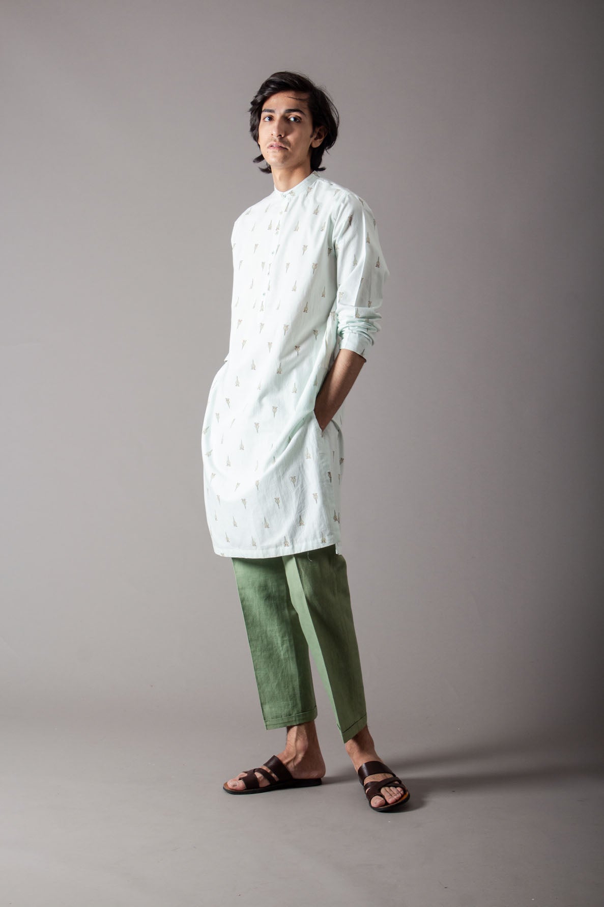 Handspun Handwoven Cotton Kurta for Men - Chhote Miyan in Ice Blue | Traditional Indian Ethnic Wear for Festivals & Weddings