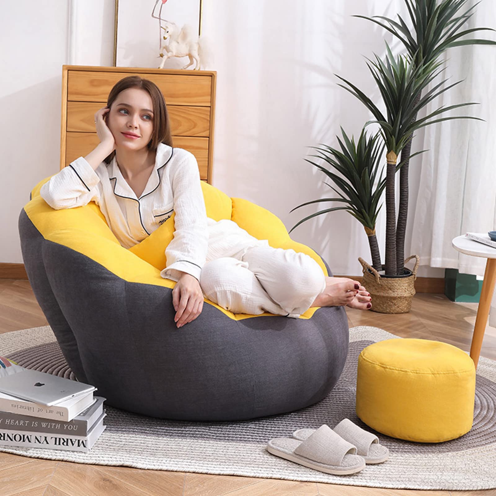 DSHOME Petal-Shaped Bean Bag Chair with Removable Cotton Cover & Foot Stool - Ultra Soft Comfy Pouf Sofa for Reading, Gaming, and Relaxing in Bedroom or Living Room