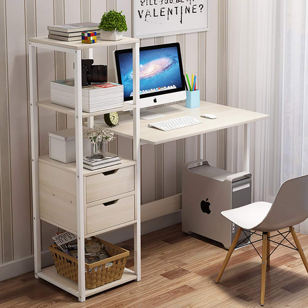 Modern Computer Desk with Bookshelf & 2 Drawers - Space Saving Home Office Workstation with Corner Tower Shelves - Perfect for Small Spaces, Study Rooms & Remote Work Setup