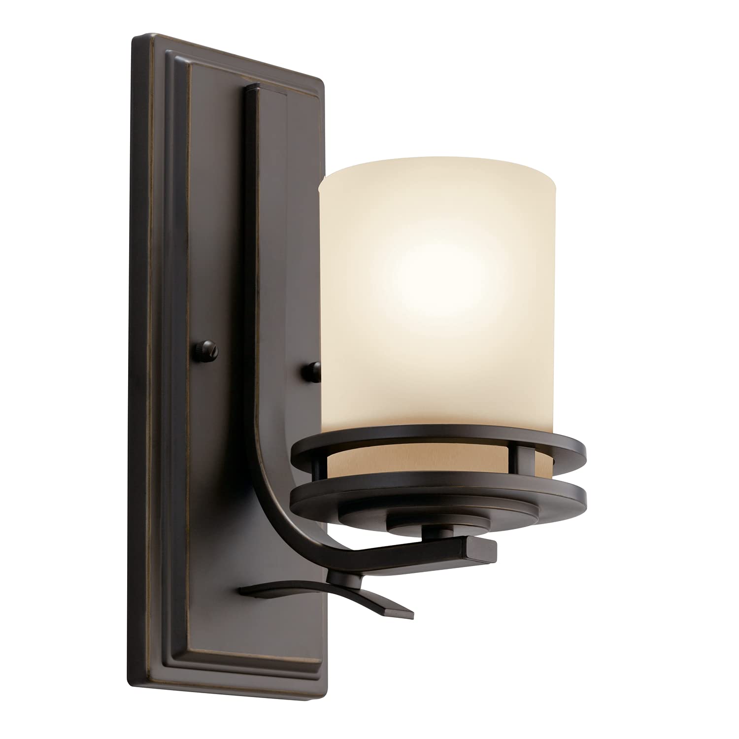 Kichler Hendrik 12 Inch Single Light Wall Sconce with Light Umber Etched Glass in Olde Bronze Finish - Perfect for Bedroom, Living Room, and Hallway Lighting Decor