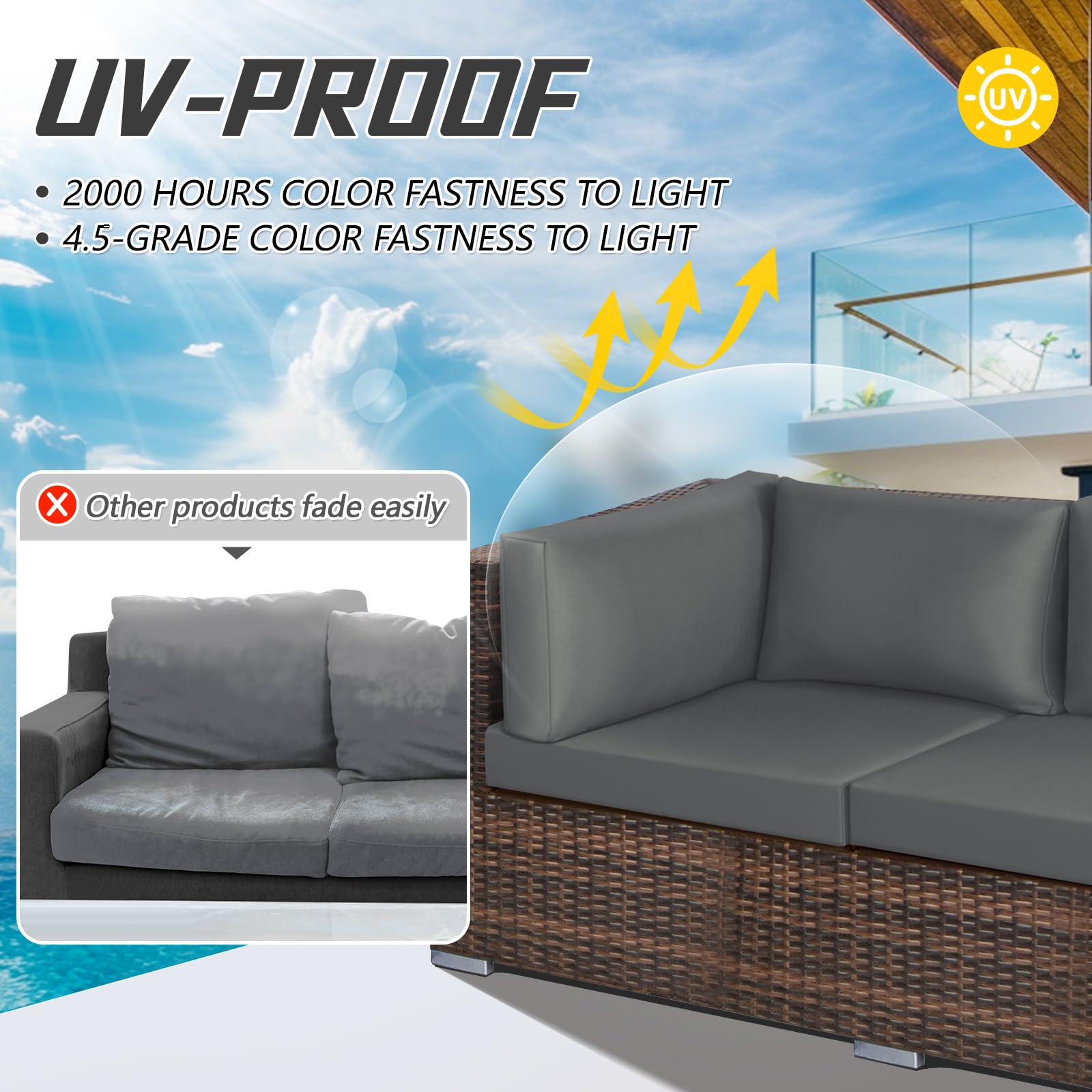 **Patelai 11-Piece Outdoor Patio Cushion Slipcovers - Waterproof Replacement Covers for Sectional Sofa, Couch & Furniture (3 Sizes, Gray) - Perfect for Backyard, Deck & Poolside Relaxation**