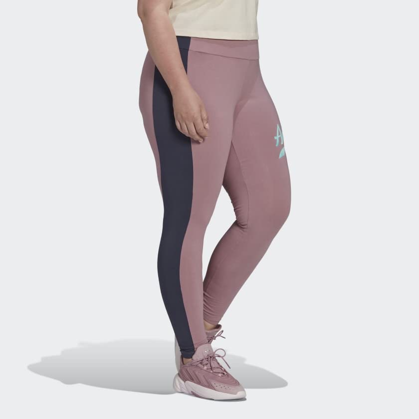Adidas Originals Plus Size Logo Play Tights for Women - Magic Mauve/Shadow Navy 3X - High Waisted Yoga Pants for Workout, Running & Lounge Wear