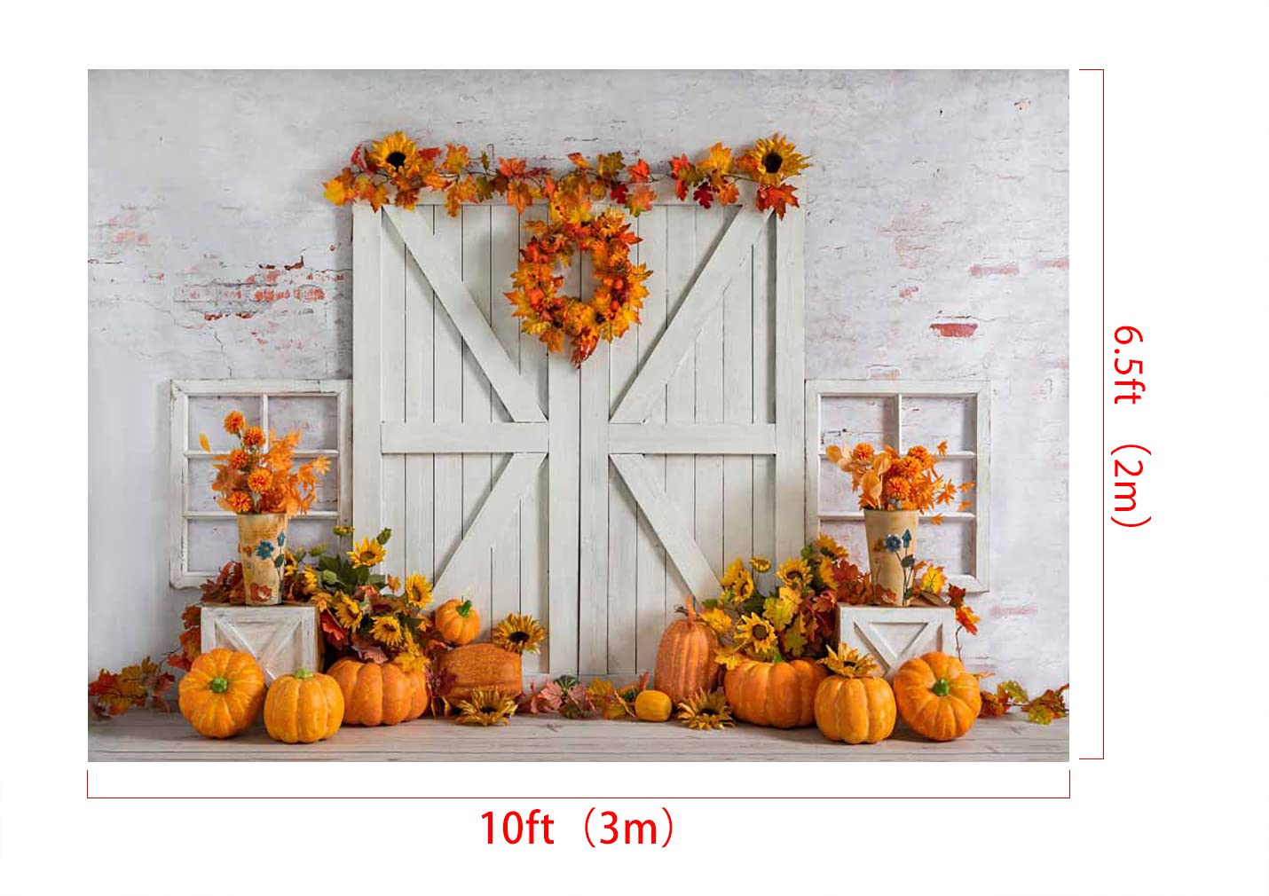 Kate Fall Photography Backdrop - Thanksgiving & Autumn Pumpkin Barn Door Scene - 10x6.5ft Microfiber Photo Background for Holiday Portraits, Family Photos, and Seasonal Decor
