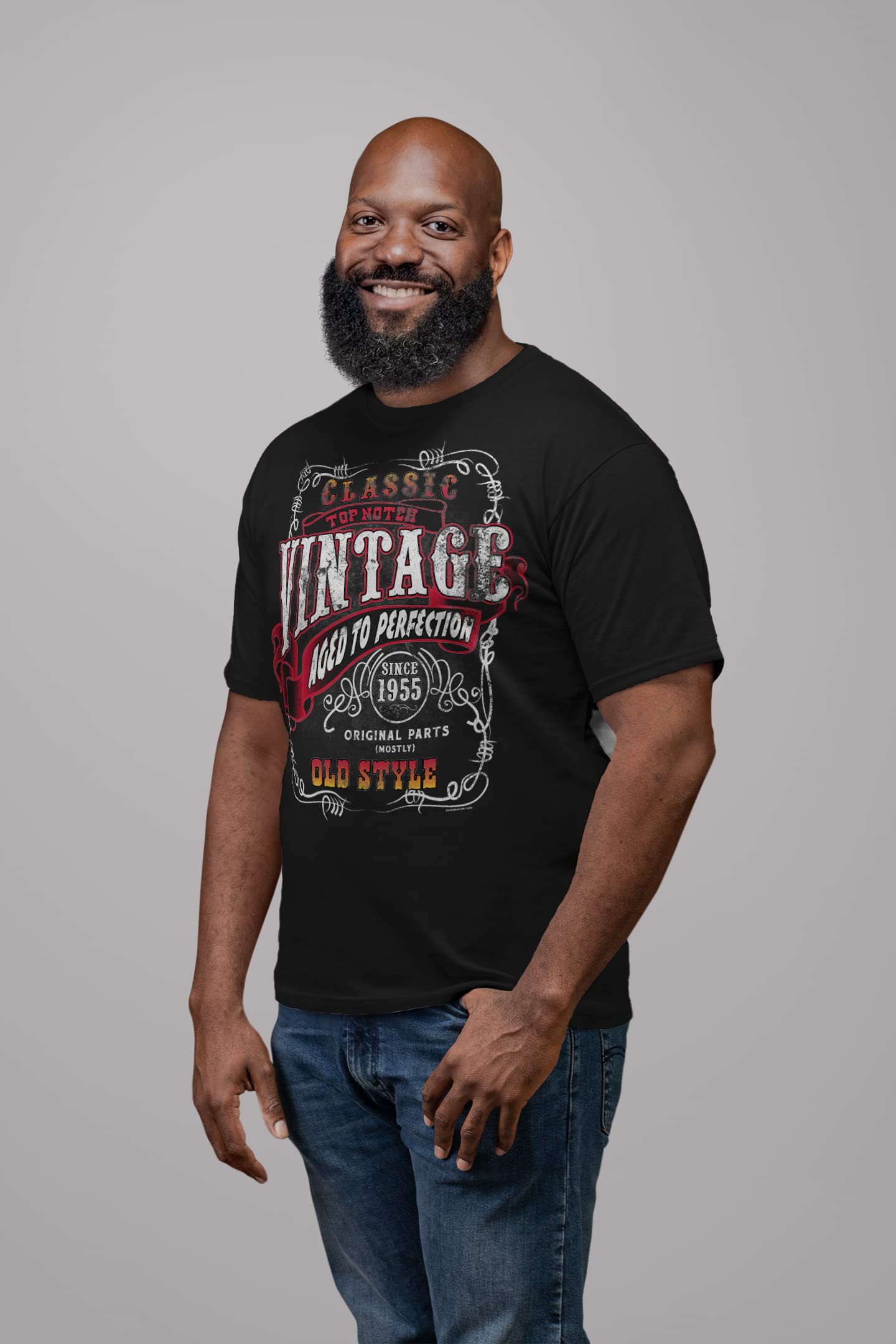 Vintage 1955 Aged to Perfection 70th Birthday Gift T-Shirt for Men - Sturgis Motorcycle Theme - Perfect 70th Birthday Party Outfit & Retirement Celebration Apparel