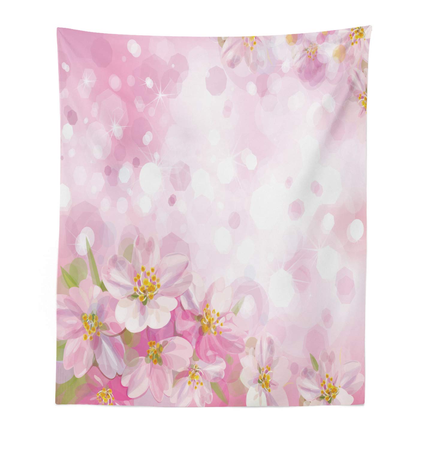 Ambesonne Floral Tapestry - Blossoming Cherry Sakura Tree Wall Hanging Decor for Bedroom, Living Room & Dorm | 23x28 Inch Spring Floral Fabric Art in Rose, Yellow & Green | Perfect for Boho Home Decor, Wedding Backdrop & Photo Shoot Background