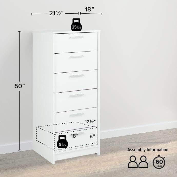 Studio Essentials 6-Drawer Tall Chest Dresser - 2 Color Options for Bedroom & Office Storage Organization
