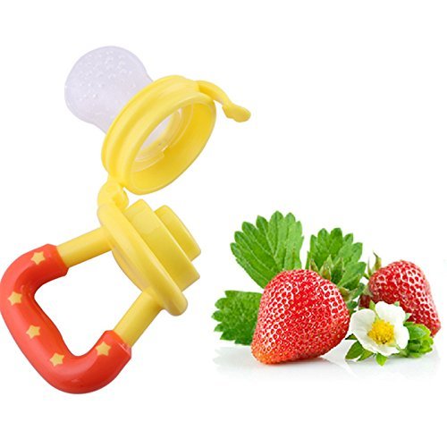 Tinny Tots Silicone Baby Food Feeder with Fruit Pouch & Teething Relief - BPA-Free Infant Soother (Yellow) | Perfect for Teething Babies & Introducing Solid Foods Safely