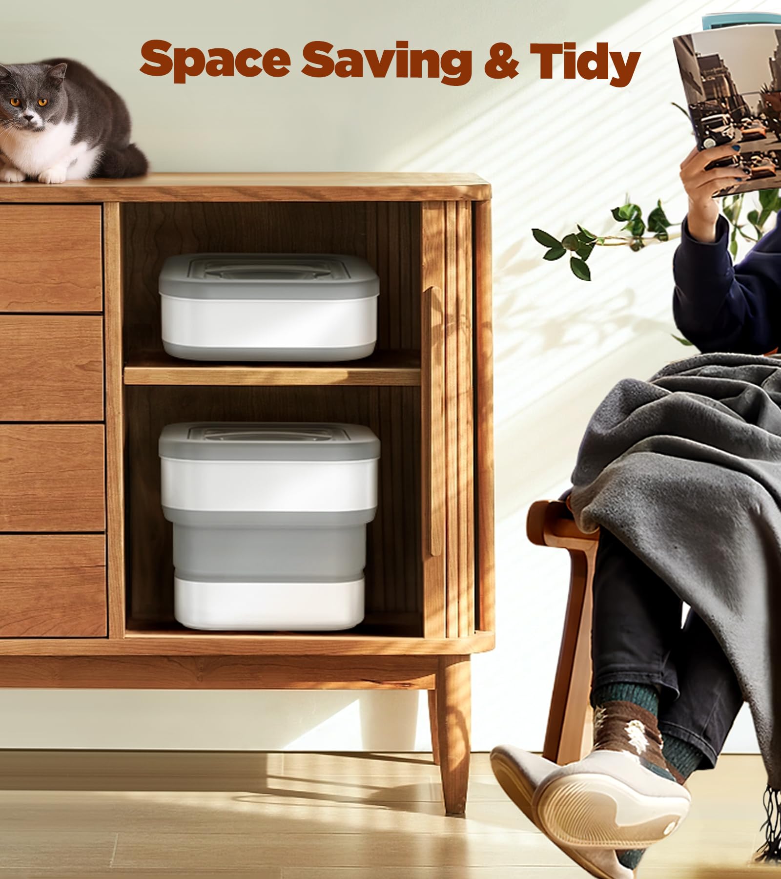Collapsible Dog Food Storage Container - 15 Lbs Airtight Pet Food Bin with Magnetic Lid & Measuring Cup - Multi-Purpose Dry Food Storage for Dogs, Cats, Cereal - Perfect for Kitchen, Pantry & Pet Feeding Areas