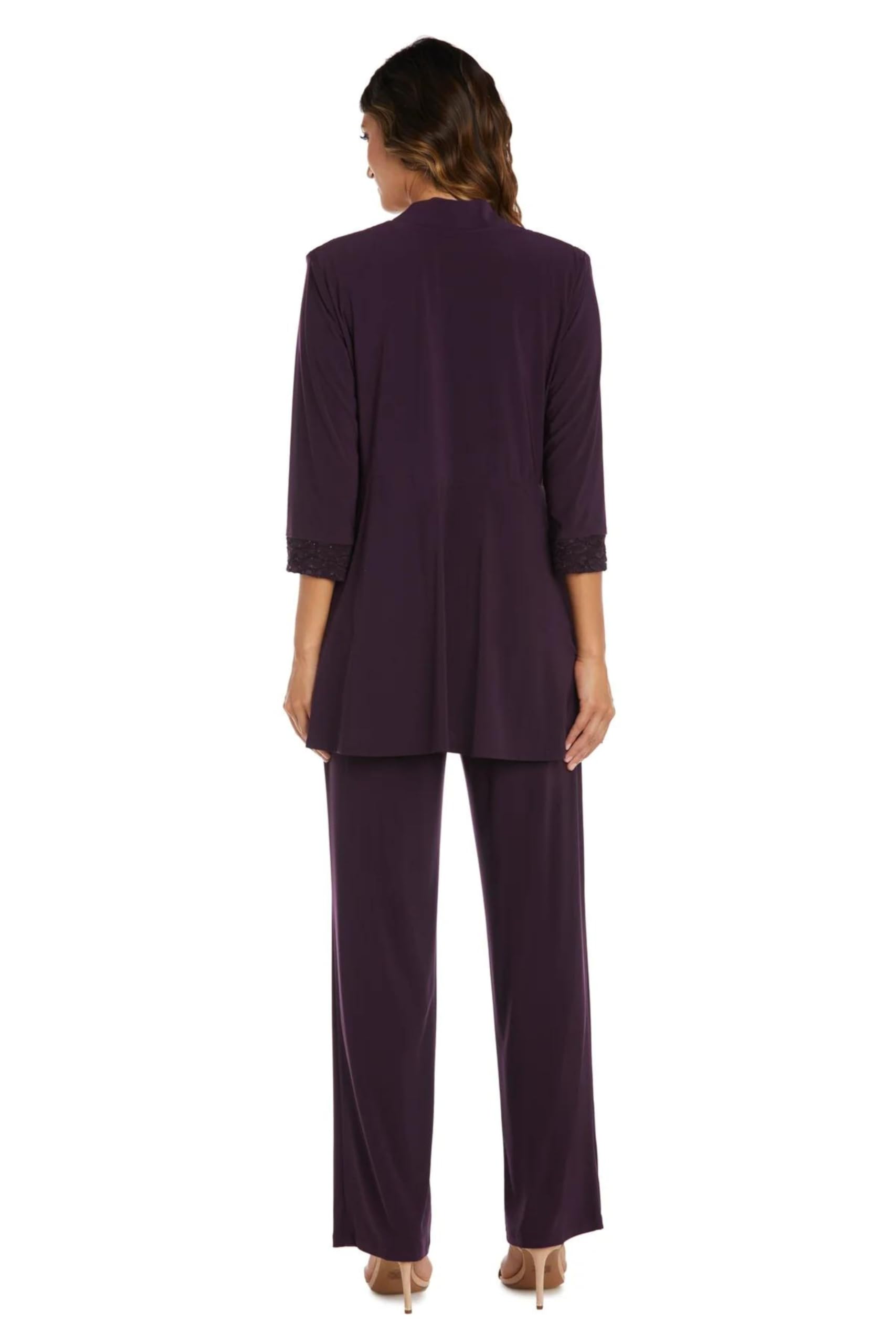 R&M Richards Plus Size Women's Pant Suits for Weddings - Mother of The Bride Formal Pantsuit in Plum, Size 14 Plus | Elegant Wedding Guest Outfit & Special Occasion Attire