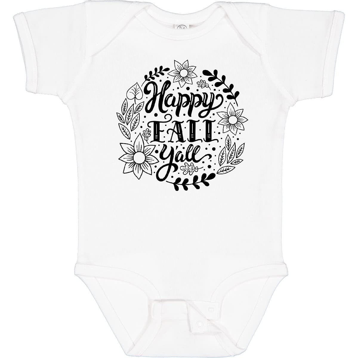 Inktastic Happy Fall Y'all with Wreath Leaves and Laurels Baby Bodysuit - Cute Autumn Outfit for Infants & Toddlers - Perfect for Halloween, Thanksgiving & Family Photos