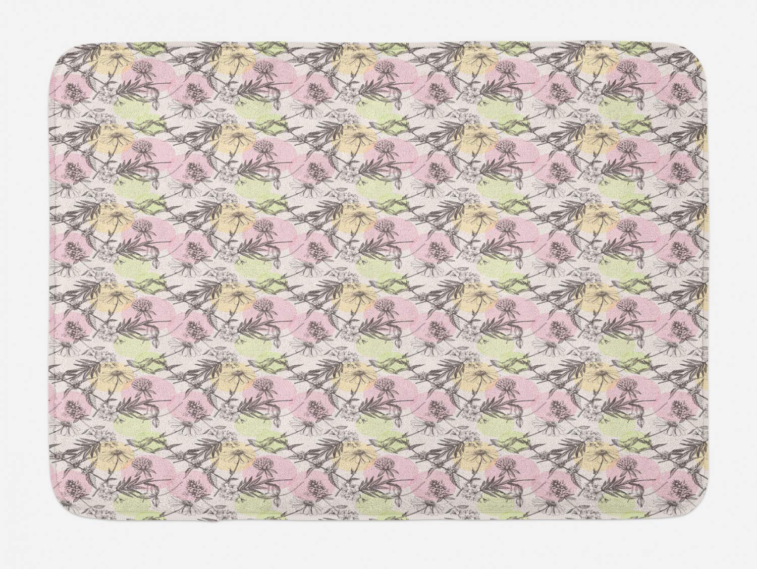 Ambesonne Floral Bath Mat - Soft Plush Non-Slip Bathroom Rug with Romantic Daisy Meadow Flower Print in Pastel Champagne Rose & Cream, 29.5