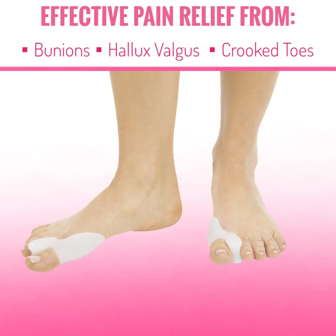 FLETIX Silicone Toe Separators for Bunion Relief - Soft Gel Toe Spacers & Protectors - Hallux Valgus Correctors & Orthopedic Braces - White Pair (Set of 1) - Perfect for Yoga, Running & Post-Surgery Recovery
