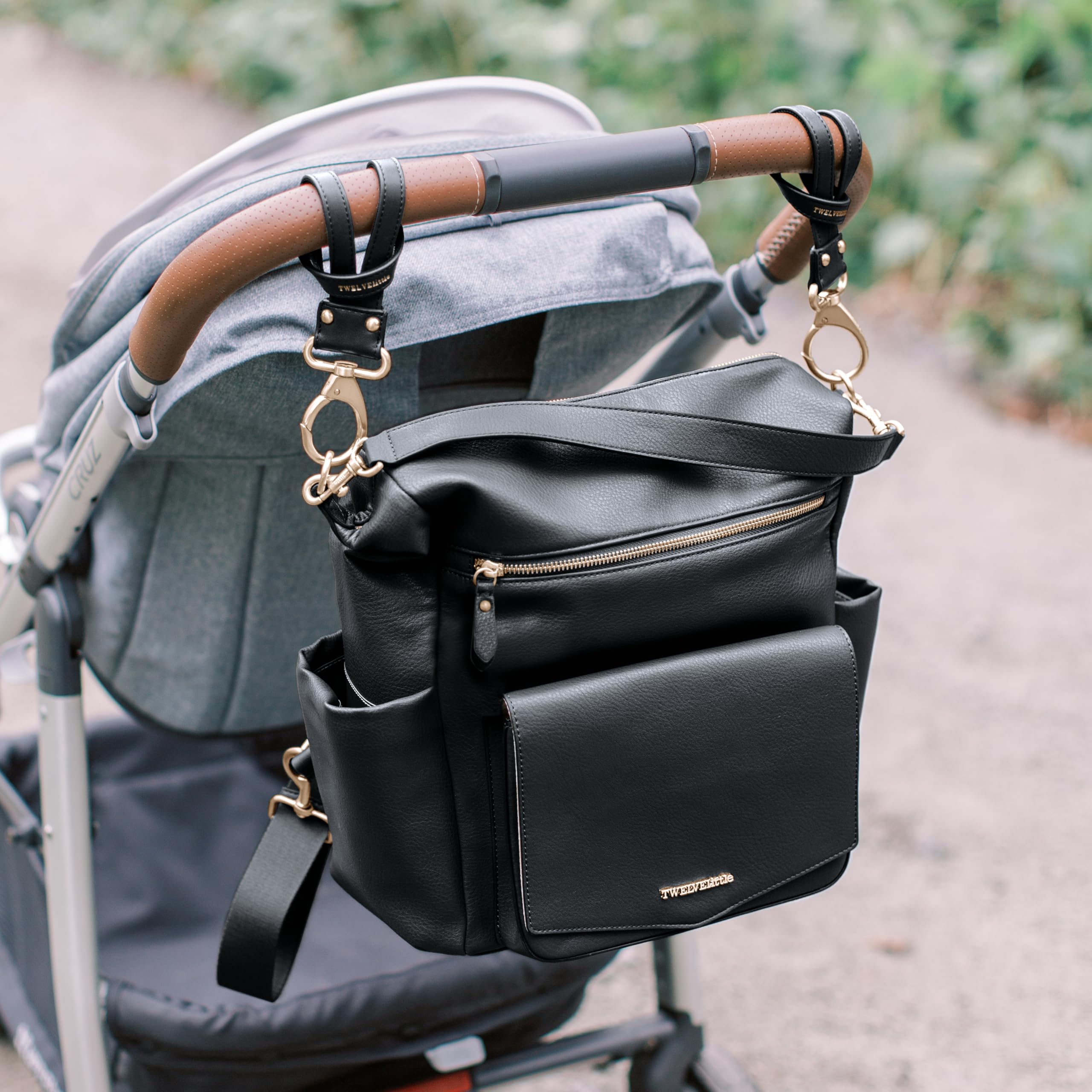 TWELVElittle Peek A Boo Convertible Hobo Diaper Bag Backpack - Vegan Leather with Changing Pad, Wipes Case & Stroller Clips (Black) | Perfect for Moms, Baby Essentials Storage & On-the-Go Parenting