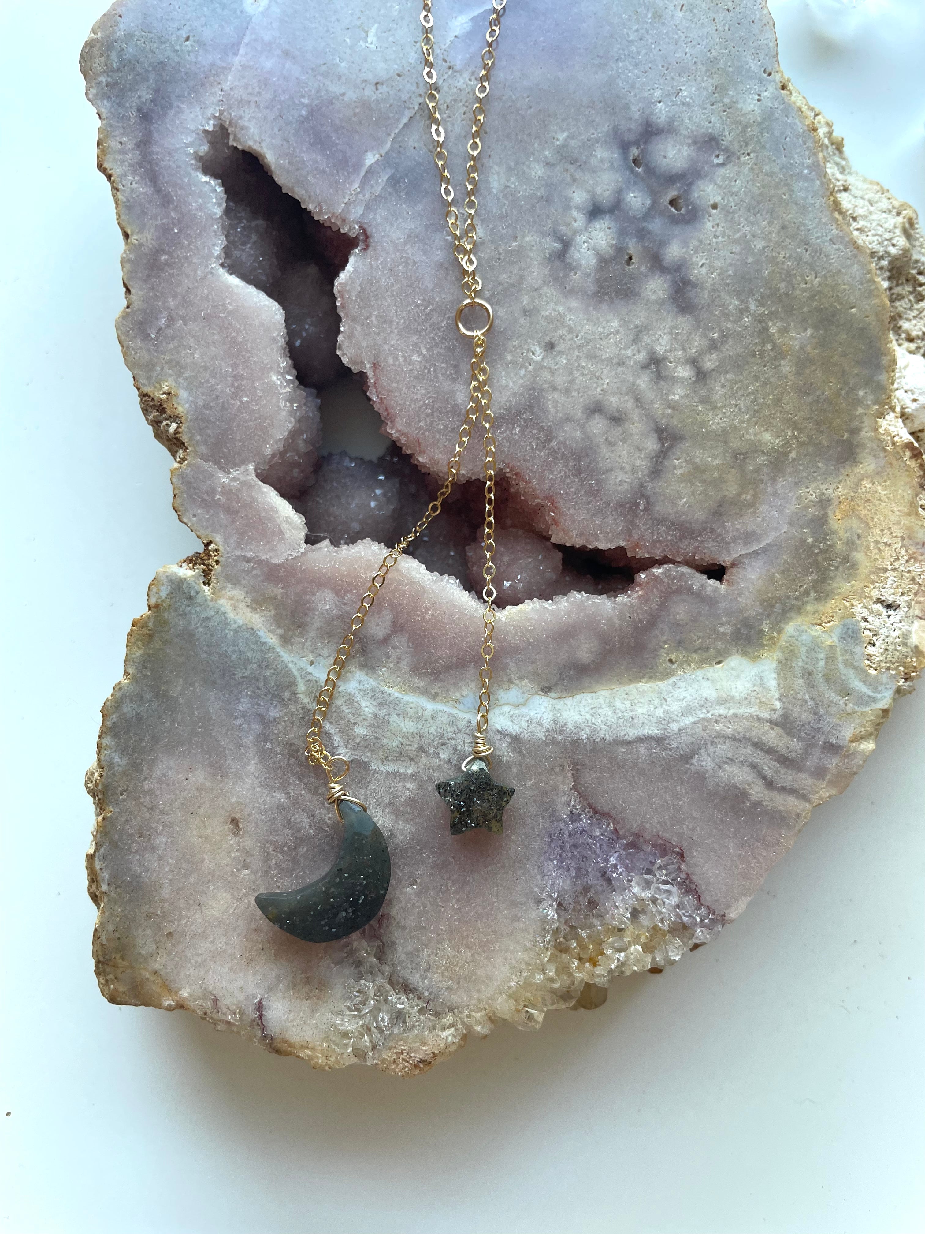 Moon and Star Lariat Necklace - Elegant Celestial Jewelry for Women | Perfect for Date Night, Wedding Gift & Boho Fashion Accessory