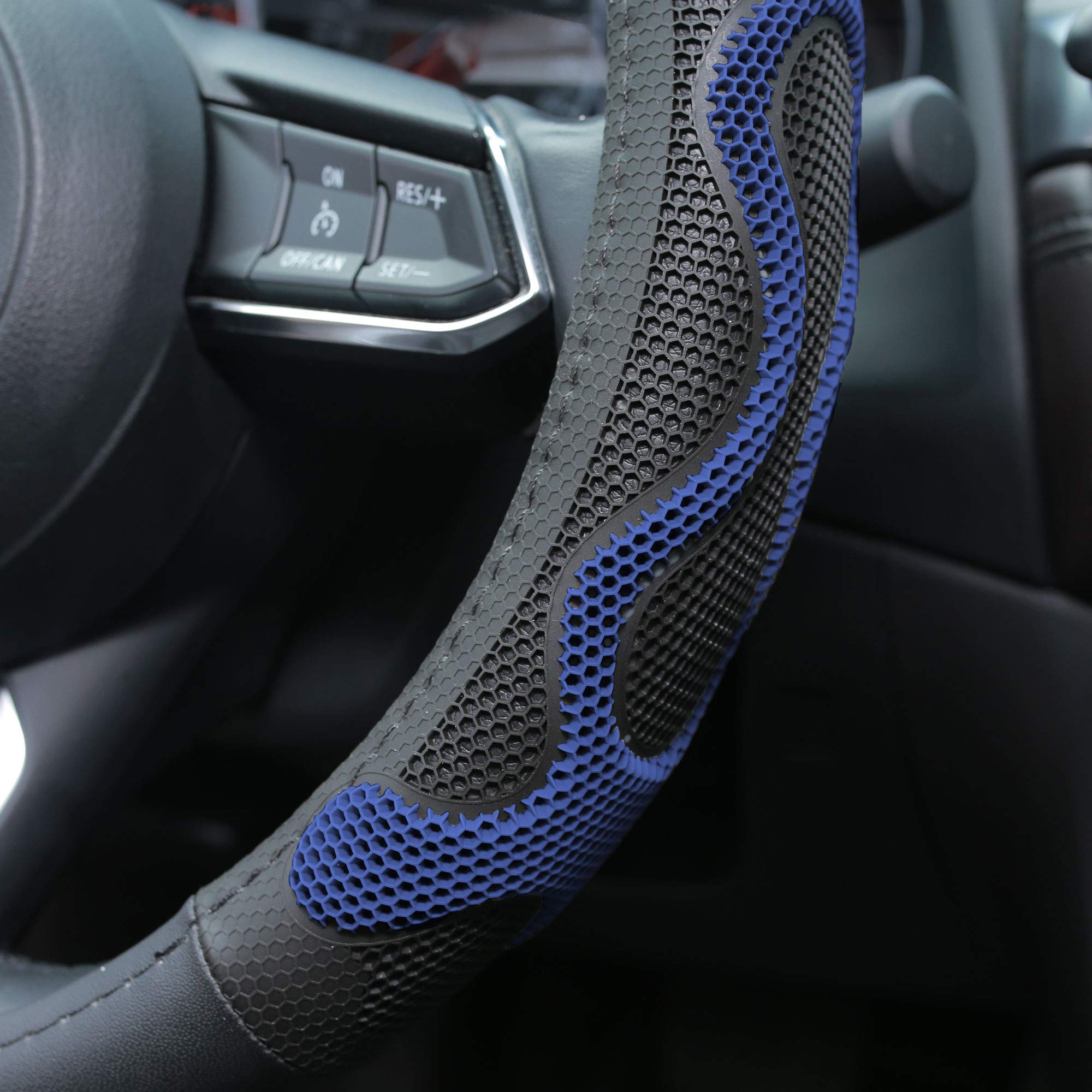 Premium Universal Leather Car Steering Wheel Cover with Anti-Slip Silicone Grip - Blue | Comfort & Style Upgrade for Cars, SUVs, Trucks | Perfect for Daily Commute & Road Trips
