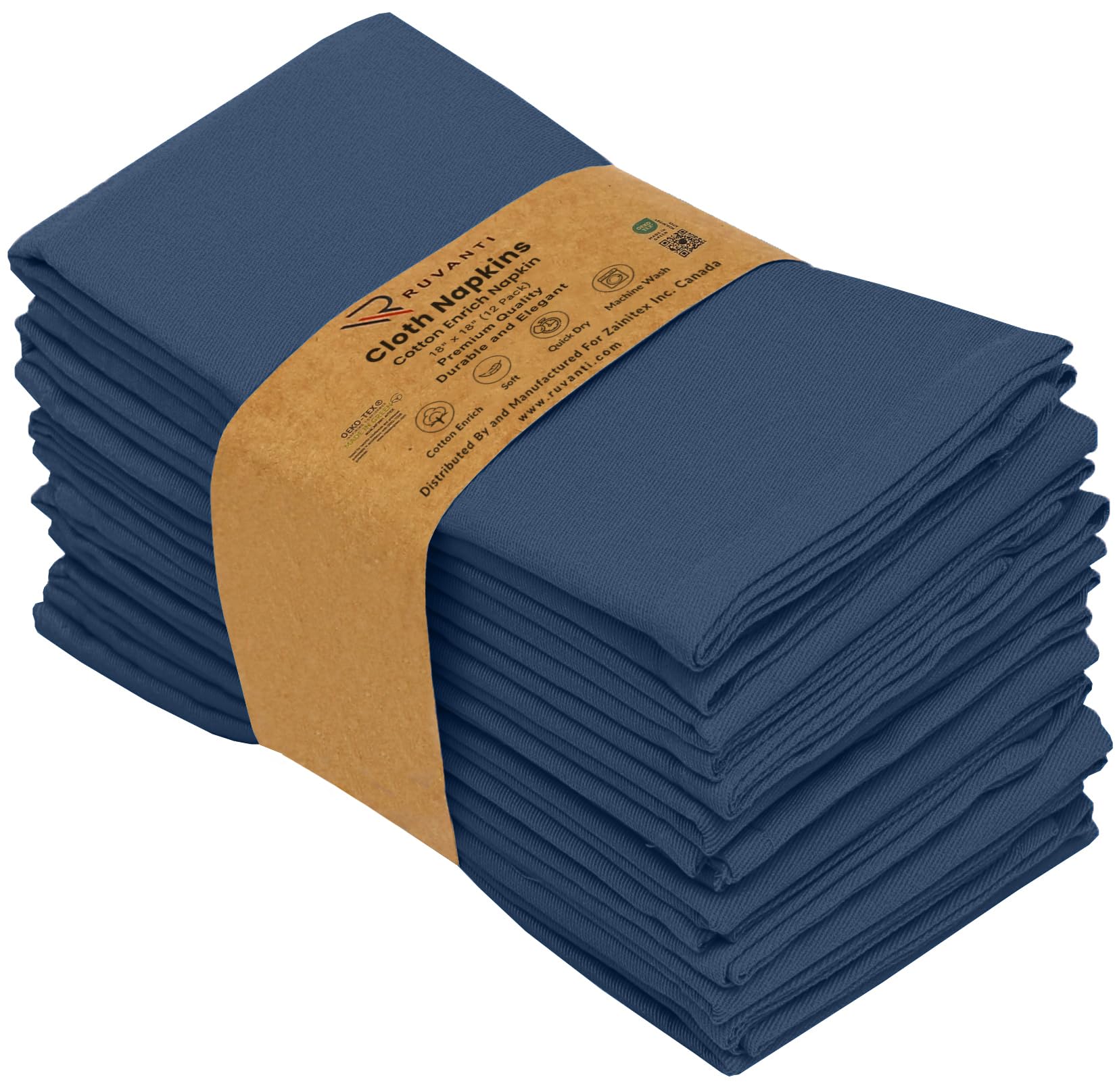 Premium 12-Pack 18x18 Inch Cotton Blend Cloth Napkins - Soft, Durable & Absorbent Washable Dinner Napkins for Restaurants, Weddings, Parties & Everyday Use - Navy Blue Table Linens for Elegant Dining & Special Occasions