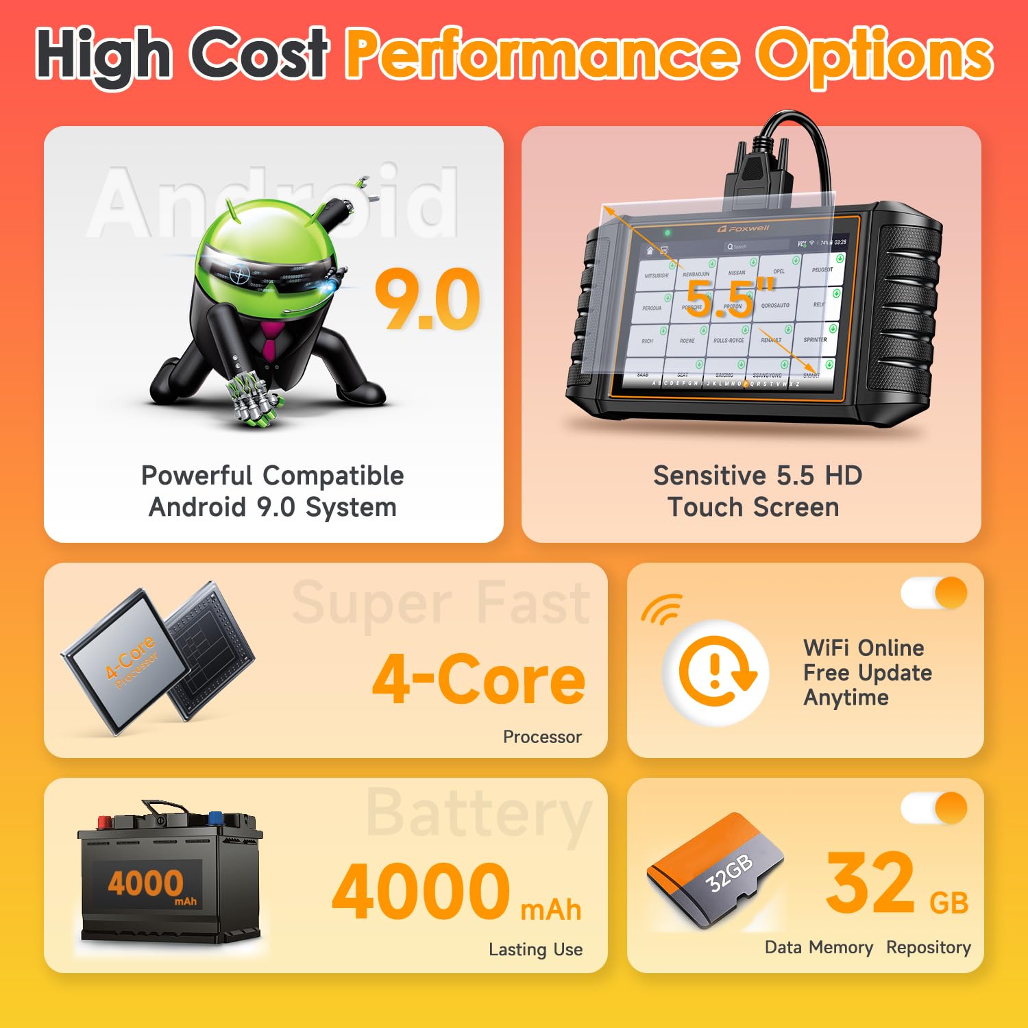 FOXWELL NT706 OBD2 Scanner Diagnostic Tool - Check Engine, ABS, SRS Airbag & Transmission Scanner - Advanced Code Reader with Battery Test & Free Updates (English/Spanish) - Perfect for DIY Car Repairs & Professional Auto Diagnostics