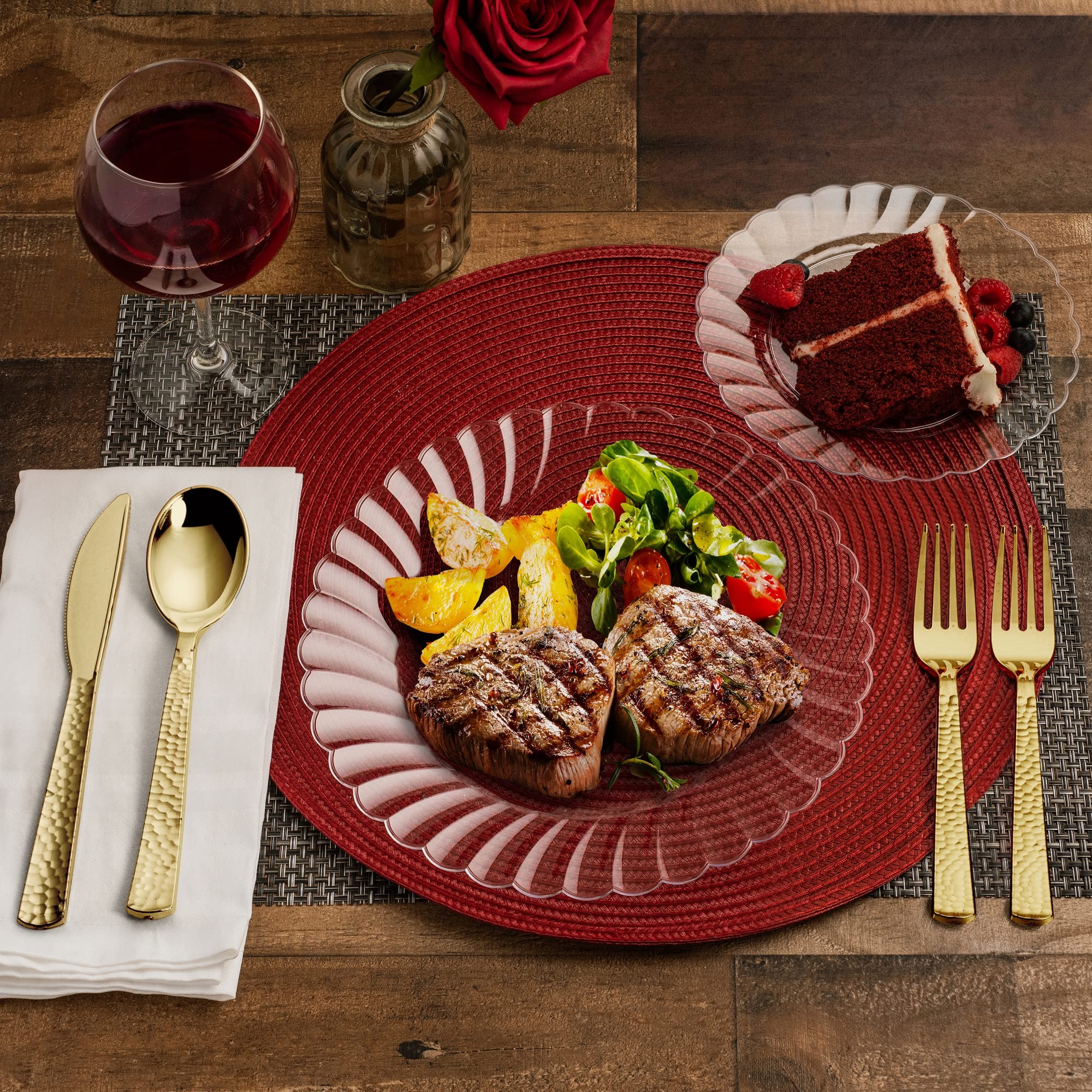 300-Piece Gold Plastic Cutlery Set - Elegant Metallic Silverware with Hammered Finish (75 Spoons, 75 Knives, 150 Forks) - Perfect for Weddings, Parties, and Special Events