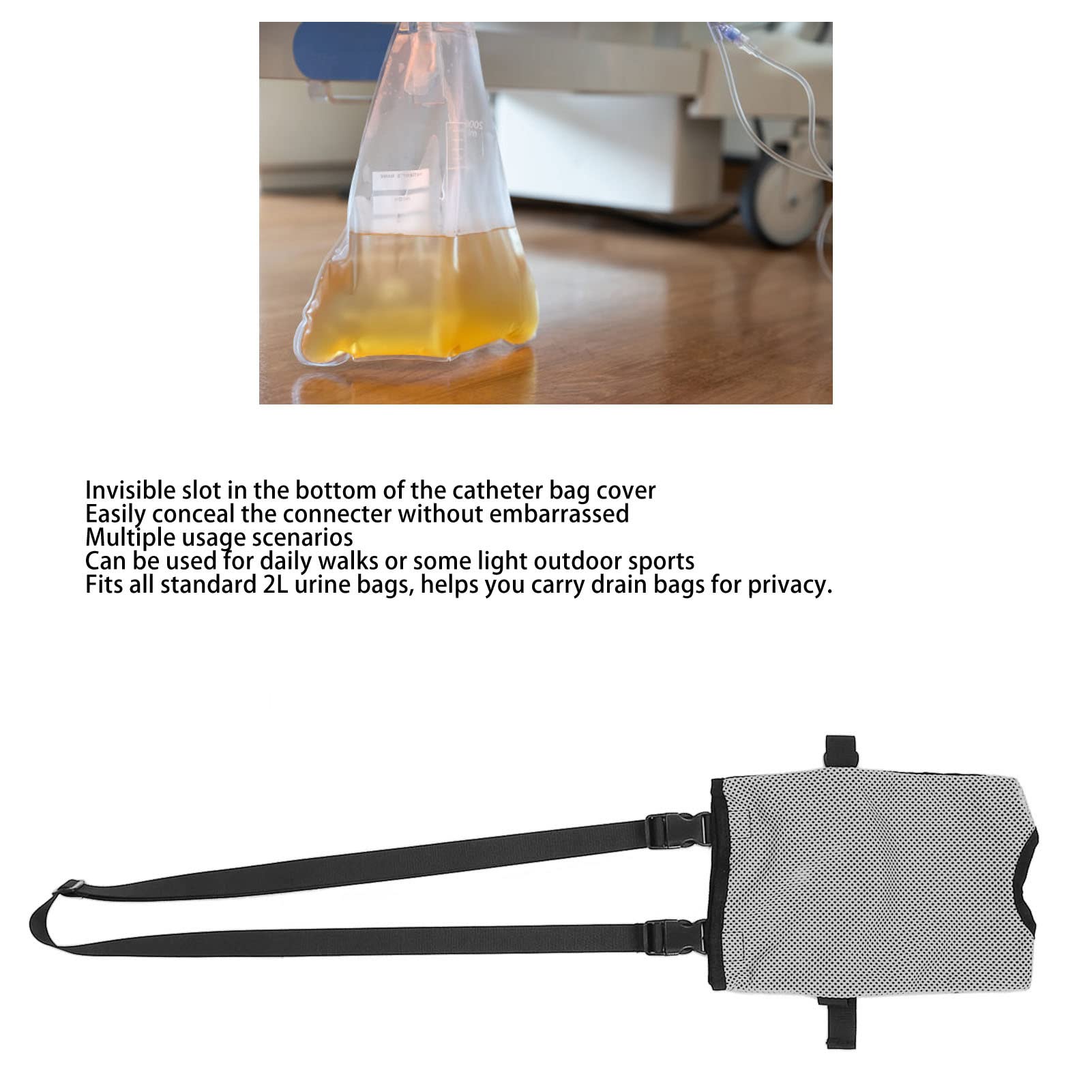 Discreet Catheter Bag Cover - Grey Urine Drainage Bag Holder for Post-Surgery & Medical Needs | Portable Shoulder Bag for Body Fluid Collection | Ideal for Hospital Recovery & Home Care