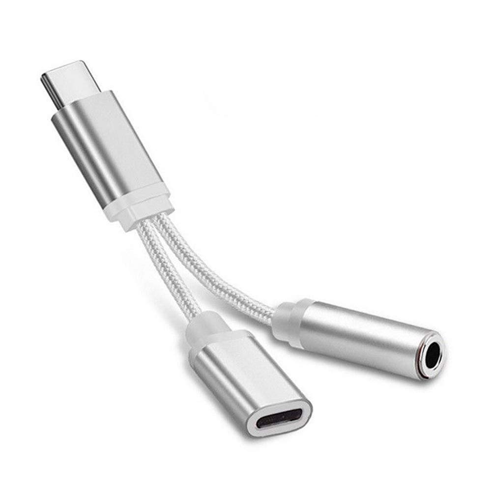 USB C to USB & 3.5mm Adapter - 2-in-1 Type-C Converter for Phone & Computer - Silver