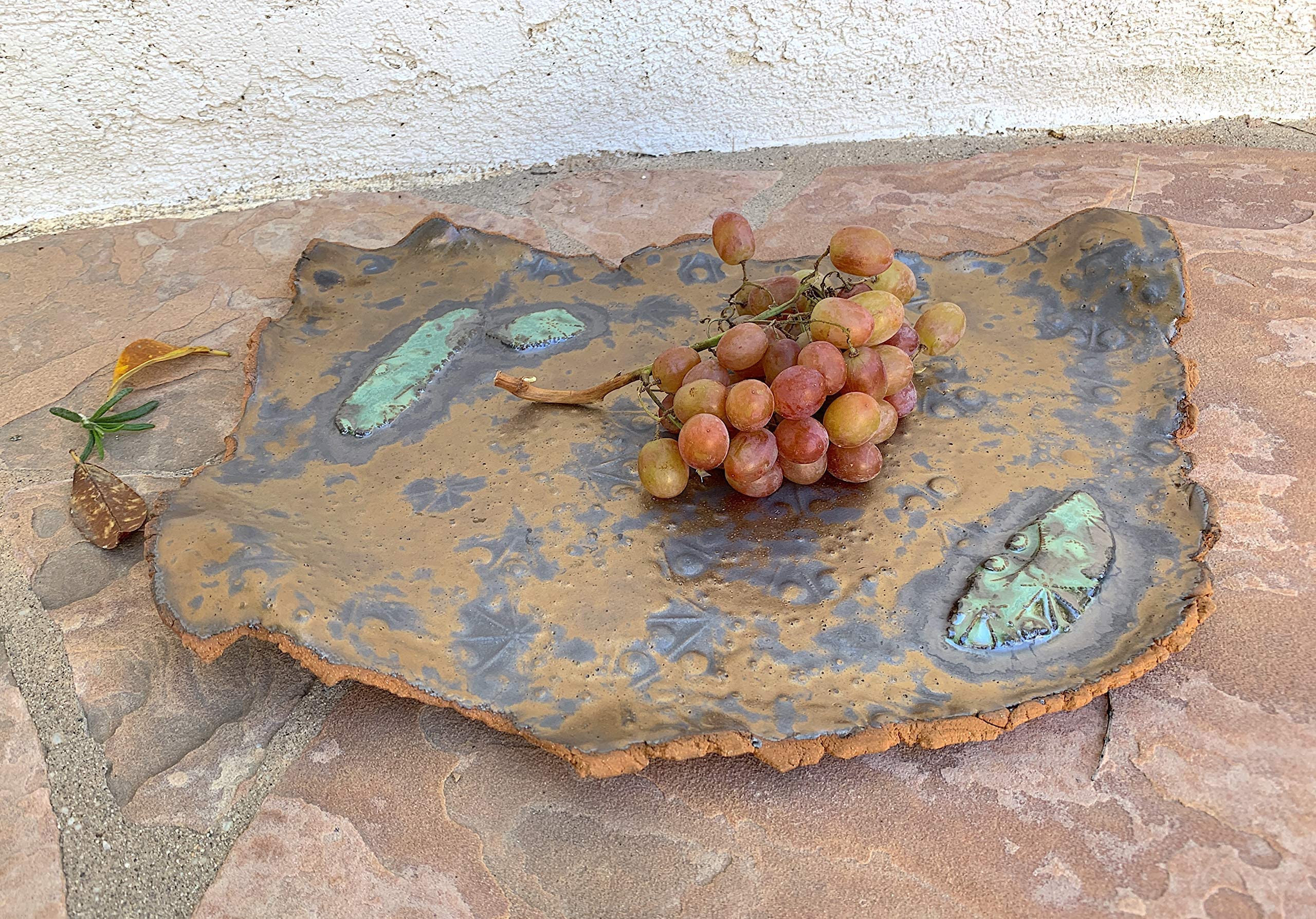 Handmade Ceramic Serving Tray in Copper Gold & Grey - Elegant Charcuterie Board & Dinnerware Art - Perfect Gift for Women & Men (Birthday, Housewarming, Wedding, Holiday) - Ideal for Cheese Platters, Appetizer Displays & Home Decor