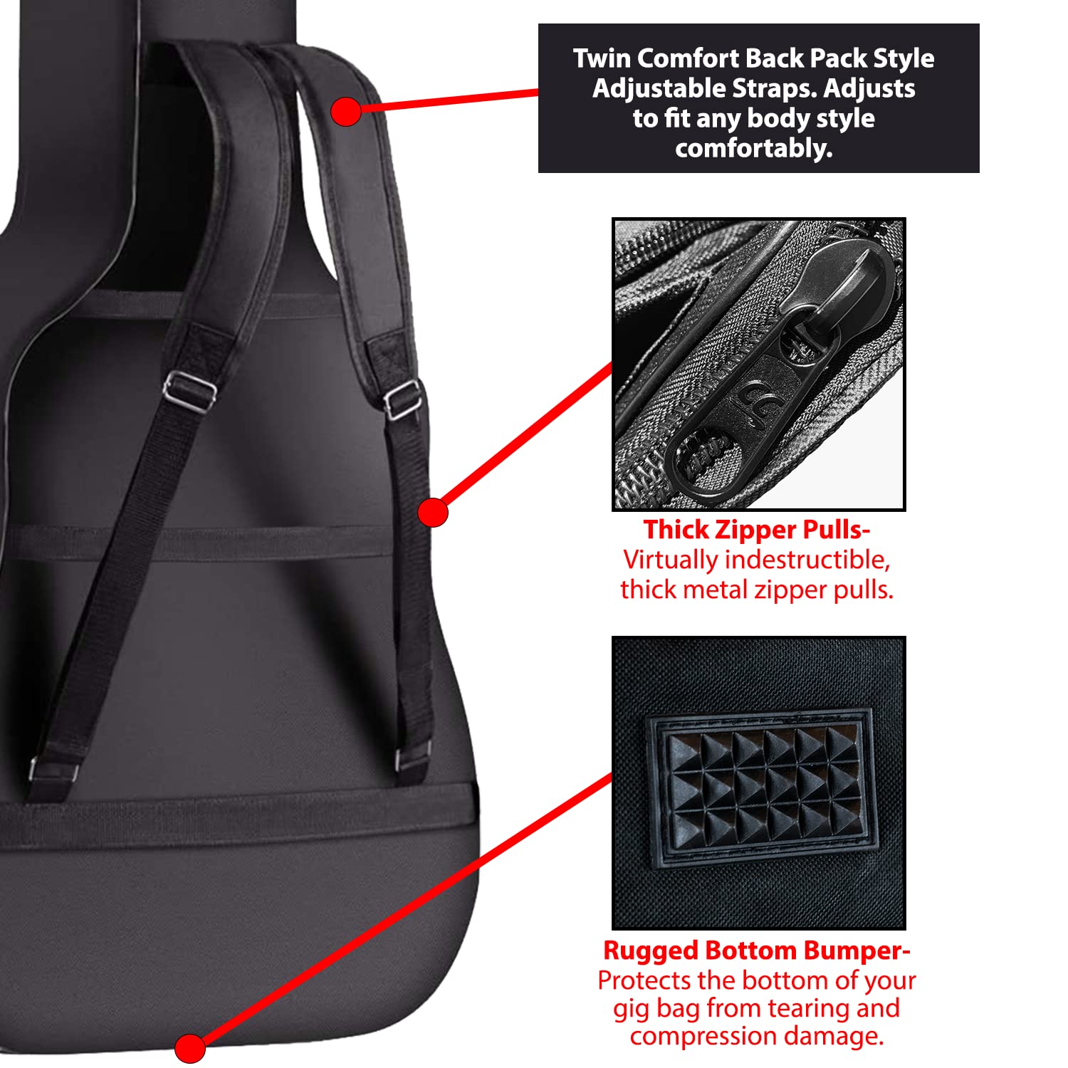 ChromaCast CC-BPB-BAG-KIT-1 Electric Bass Guitar Case - Padded Gig Bag with Adjustable Strap & Pick Sampler - Perfect for Travel, Gigging & Storage